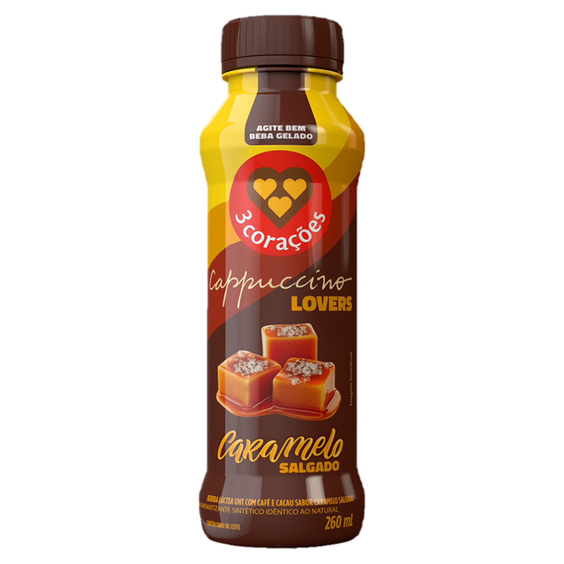 Bebida Láctea Cappuccino Lovers Caramelo Salgado 3 Corações Frasco 260ml