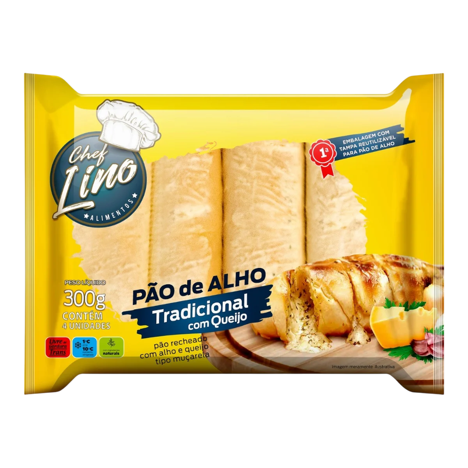 P&atilde;o de Alho Tradicional com Queijo Chef Lino Pacote 300g