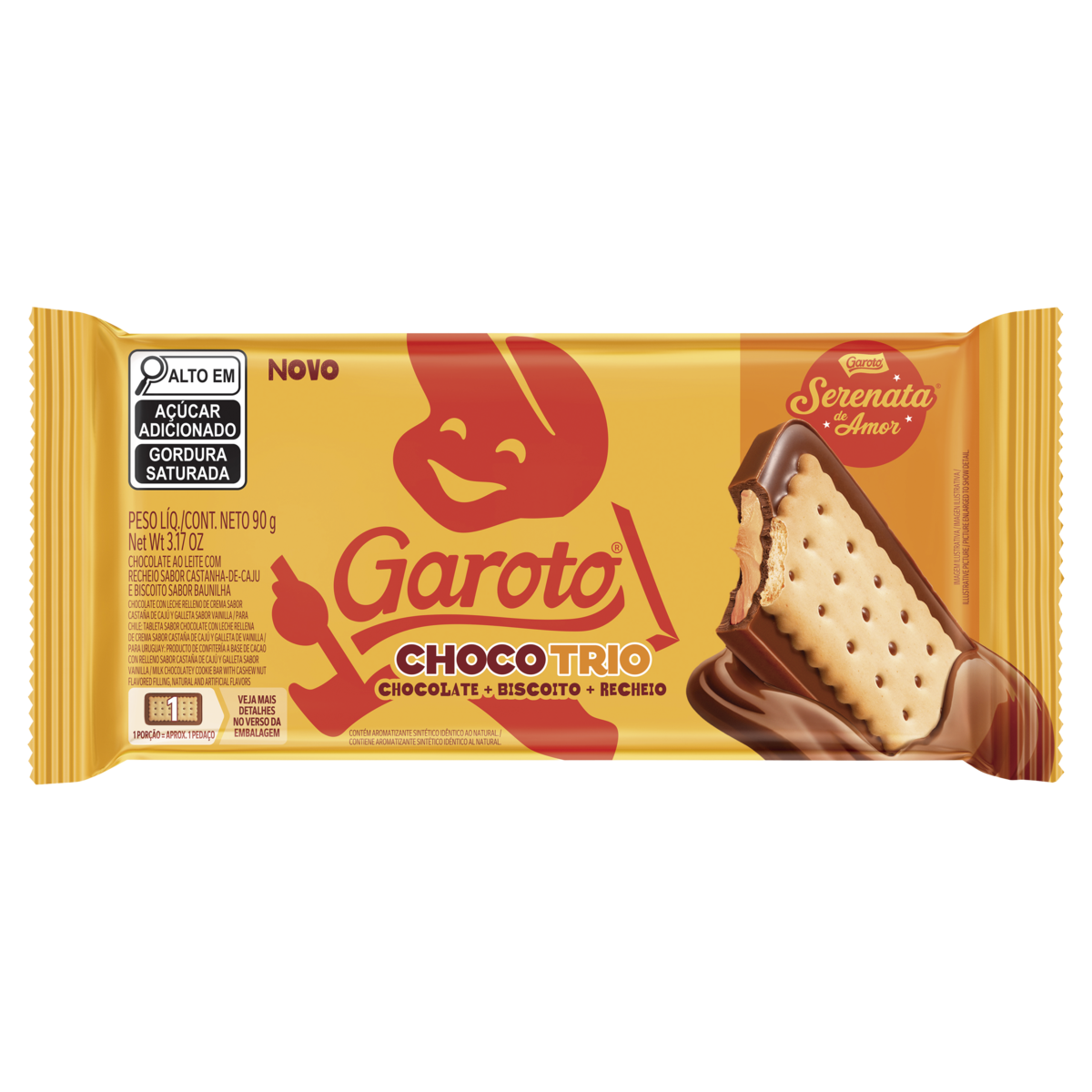 Chocolate ao Leite Recheio Serenata de Amor Chocotrio Garoto Pacote 90g