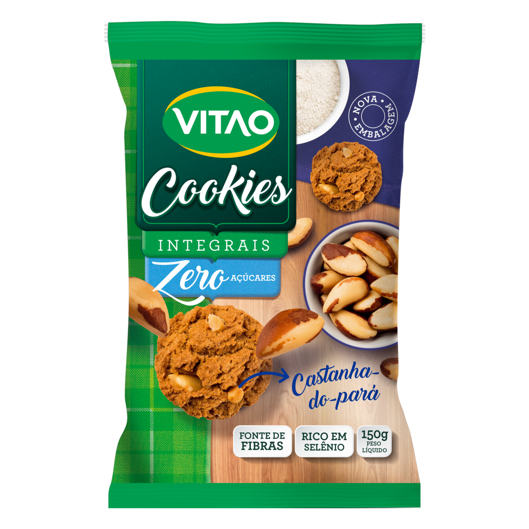 Biscoito Cookie Integral Castanha-do-Pará Vitao Pacote 150g