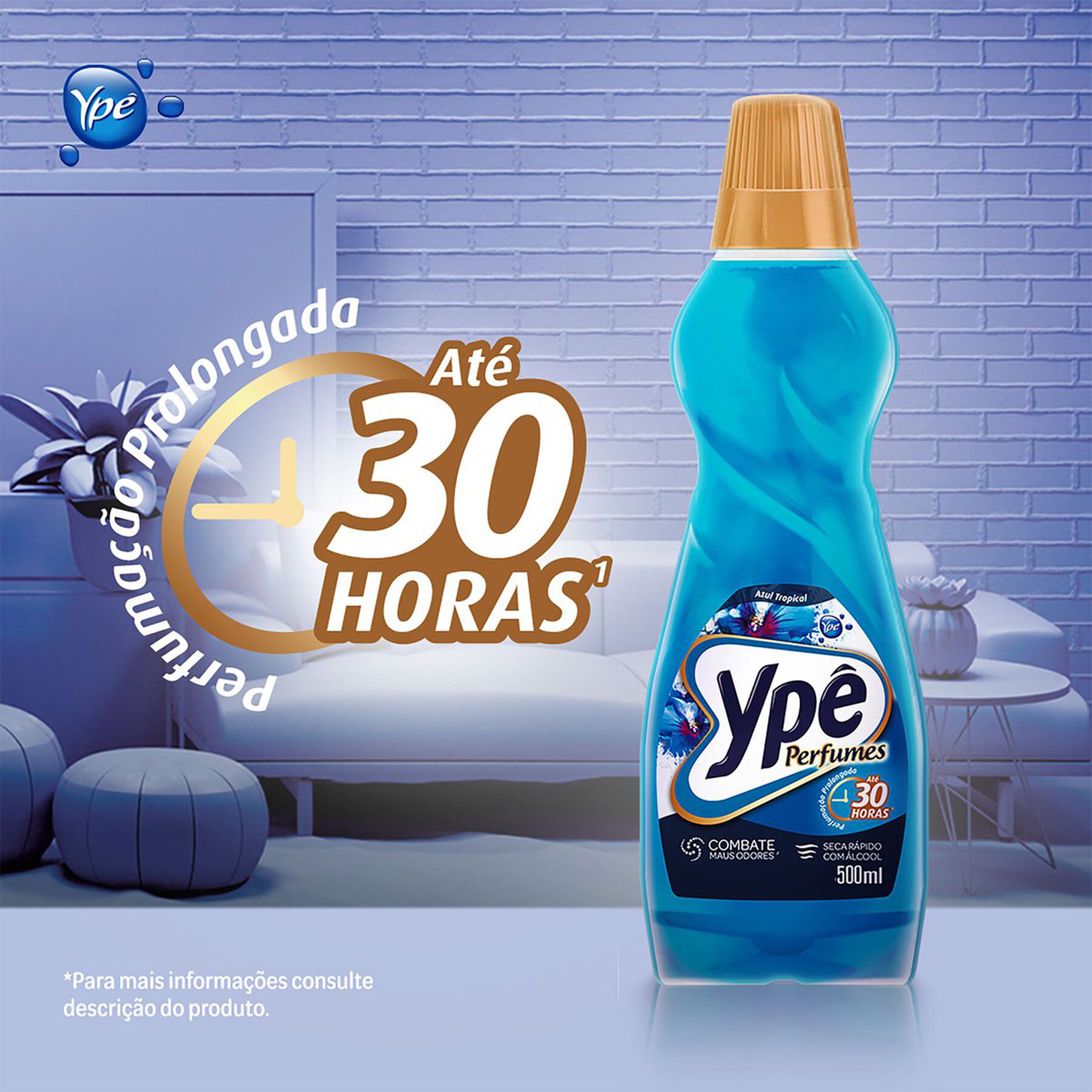 Limpador Perfumado Azul Tropical Ypê Premium Frasco 500ml