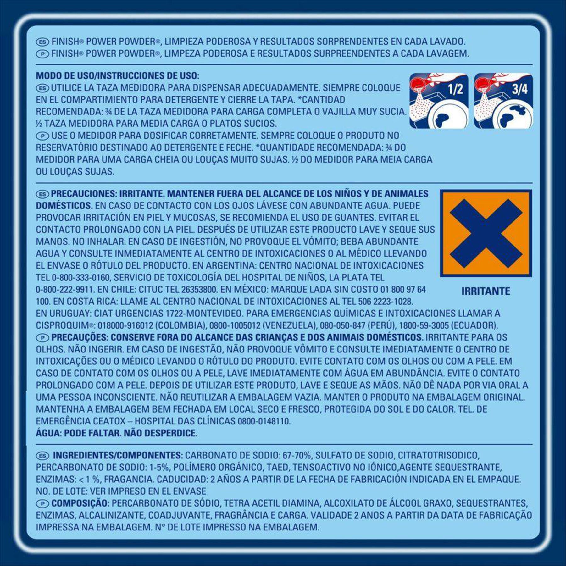 Detergente em Pó para Máquina de Lavar Louças Finish Power Powder Advanced Pote 1kg