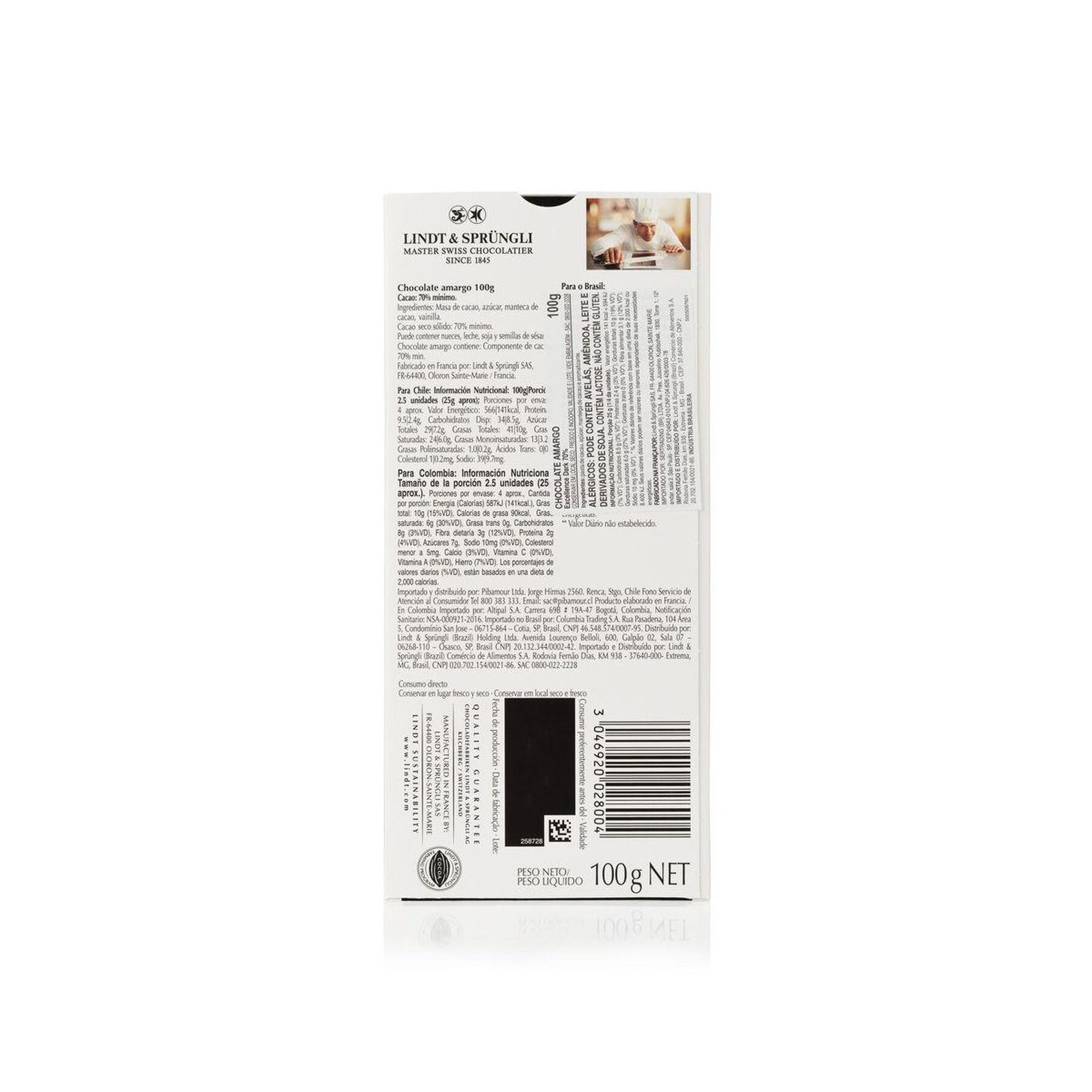 Chocolate Amargo 70% Cacau Lindt Excellence Caixa 100g&nbsp;