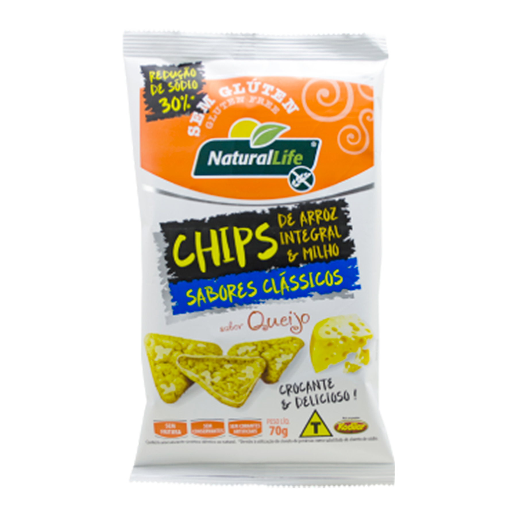 Chips Arroz Integral Milho e Queijo sem Gl&uacute;ten Kodilar Natural Life Pacote 70g