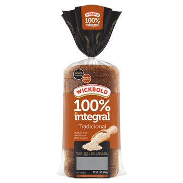 Pão de Forma Integral Tradicional 100% Nutrição Wickbold Pacote 400g