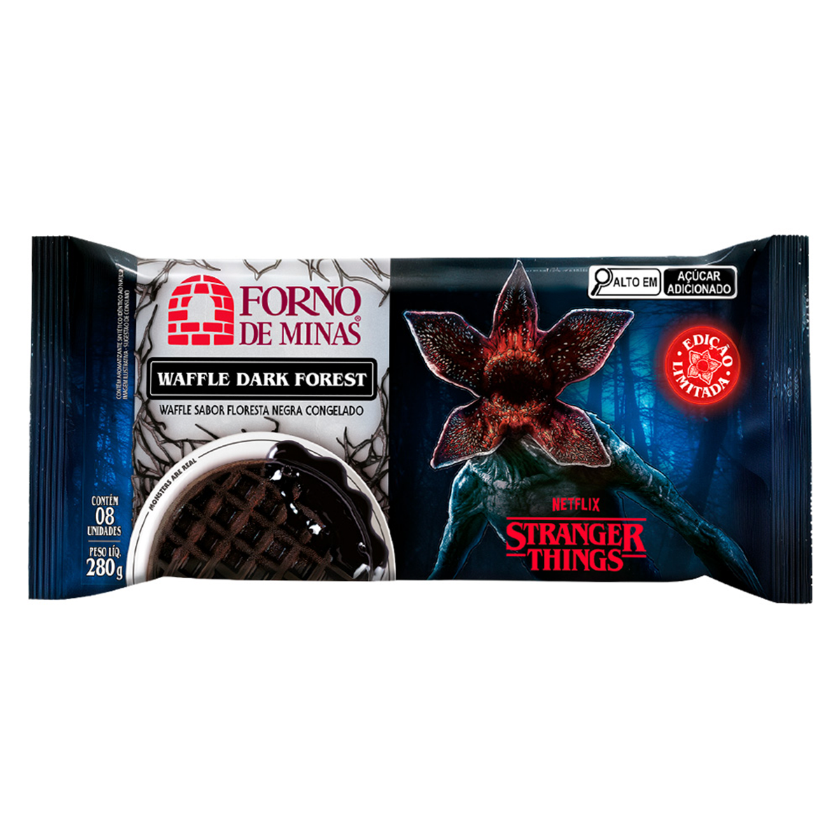 Waffle Floresta Negra Stranger Things Forno de Minas Pacote 280g C/8 Unidades