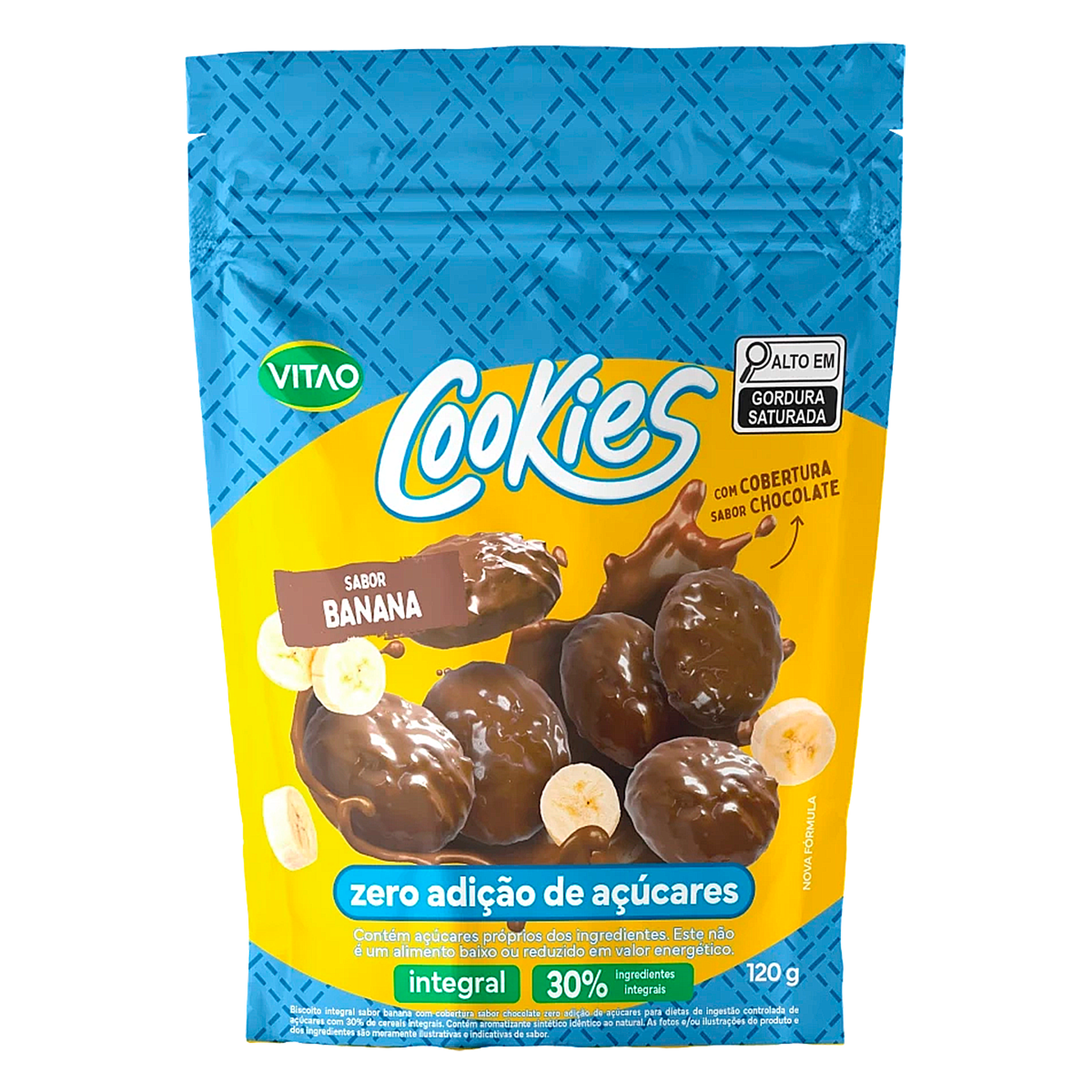 Biscoito Cookies Banana Cobertura Chocolate Zero Vitao Pacote 120g