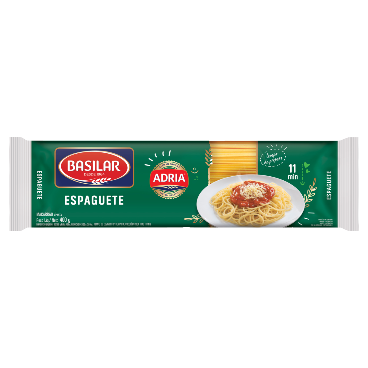 Macarr&atilde;o Semolado Espaguete Basilar Pacote 400g