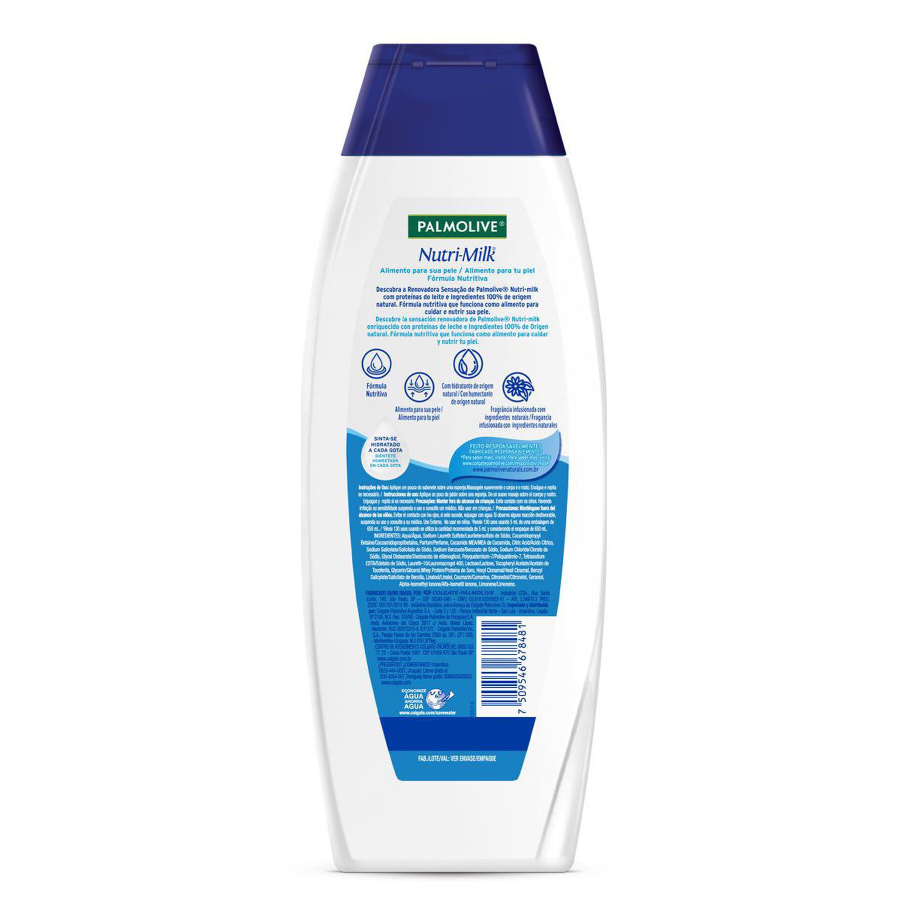 Sabonete L&iacute;quido Hidrata&ccedil;&atilde;o Prolongada Nutri-Milk Palmolive Frasco 650ml - Embalagem Tamanho Fam&iacute;lia