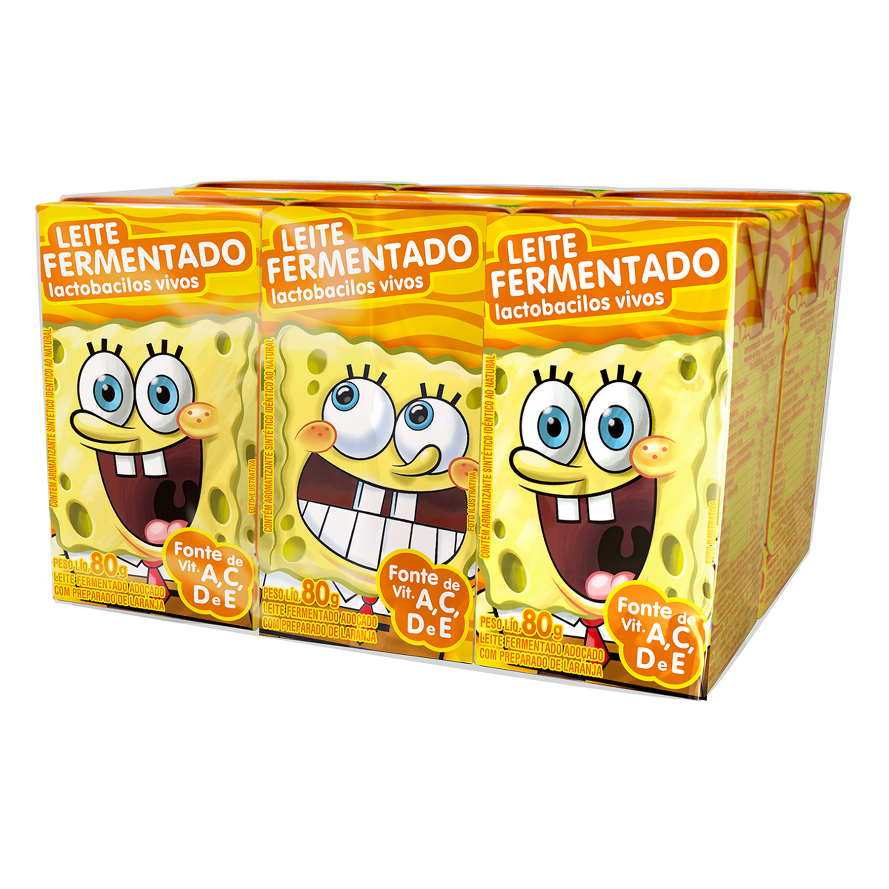 Leite Fermentado Desnatado Bob Esponja Elegê Caixa 480g C/6 Unidades