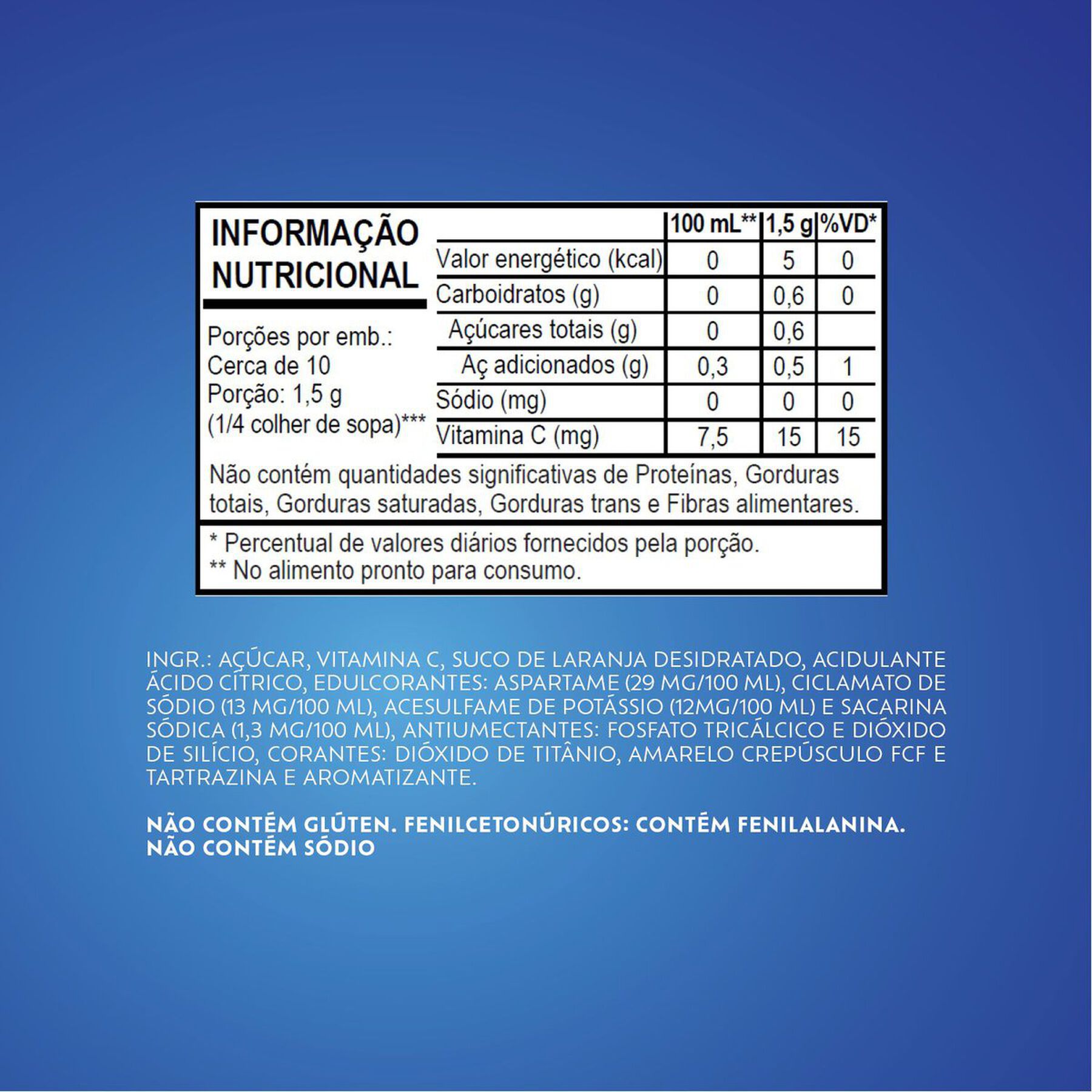 Refresco em P&oacute; Laranja Fresh Pacote 15g
