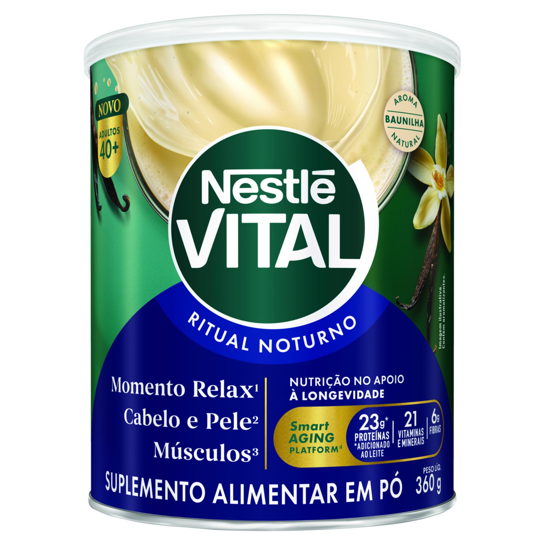 Suplemento Alimentar em P&oacute; Baunilha Vital Ritual Noturno 40+ Nestl&eacute; Vital Lata 360g