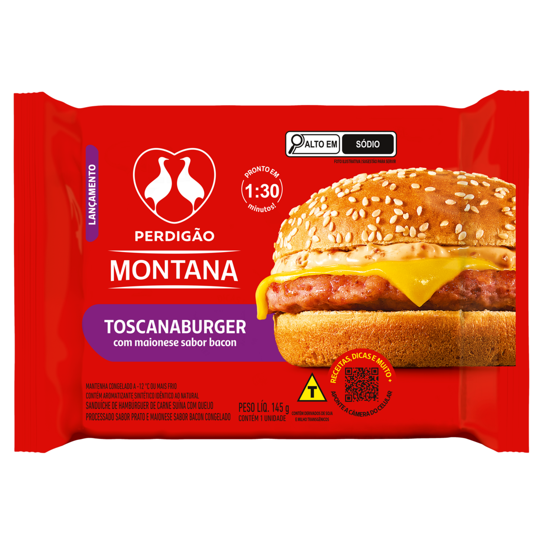 Sanduíche Toscanaburger com Maionese Bacon Montana Perdigão Pacote 145g