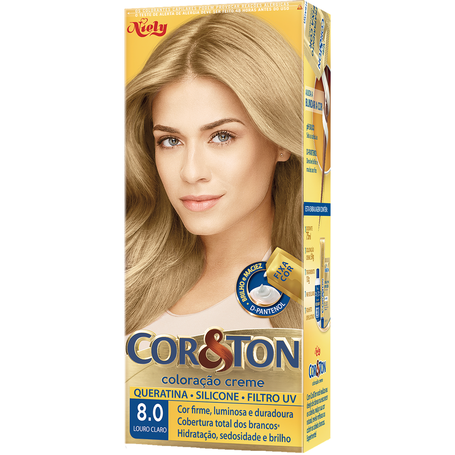 Kit Colora&ccedil;&atilde;o Creme 8.0 Louro Claro Niely Cor&Ton