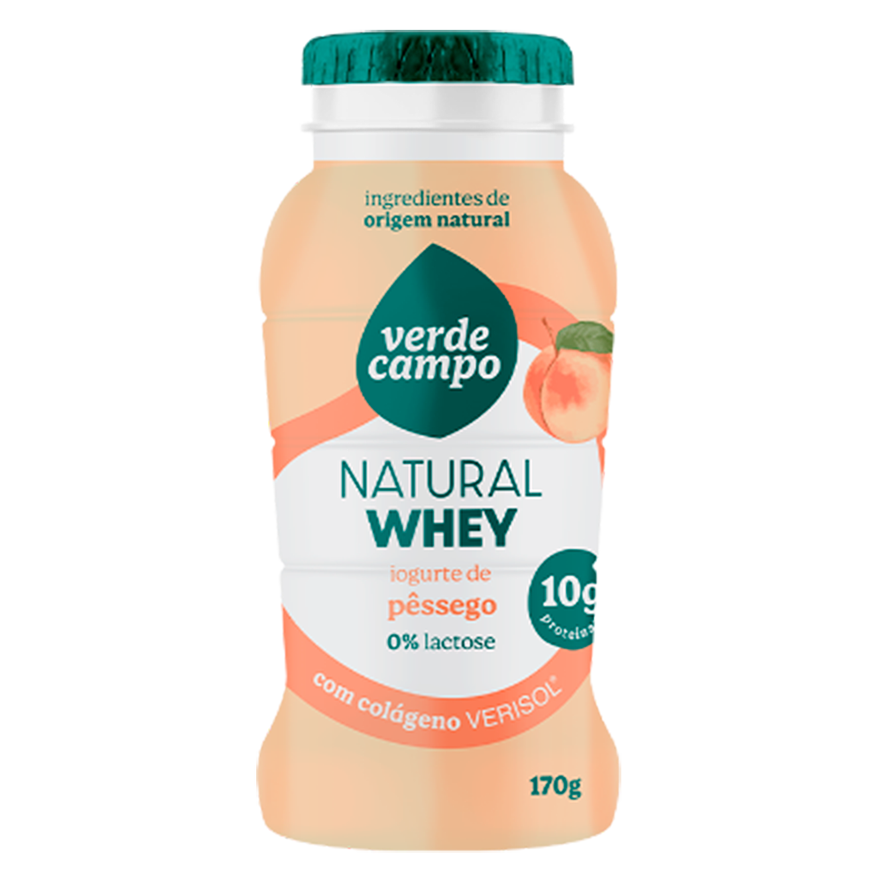 Iogurte Desnatado P&ecirc;ssego Verde Campo Natural Whey Frasco 170g