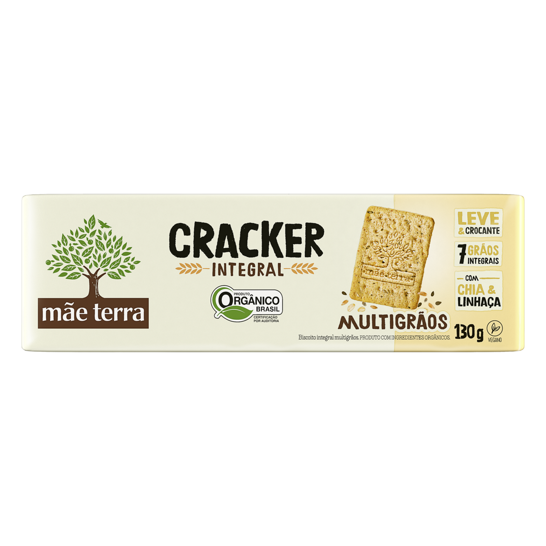 Biscoito Cracker Integral Orgânico Multigrãos Mãe Terra Pacote 130g