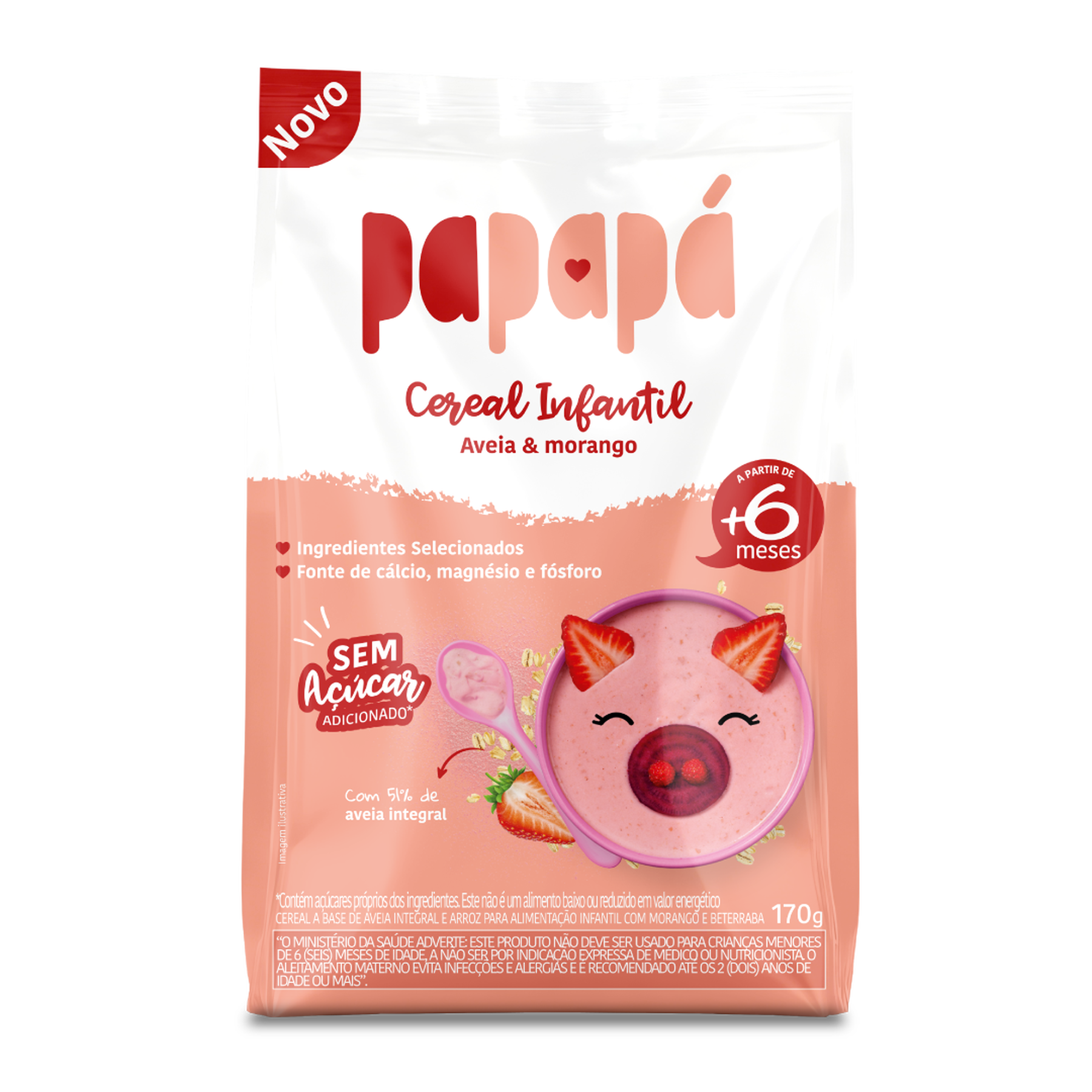 Cereal Infantil Integral Aveia e Morango Papapá Pacote 170g
