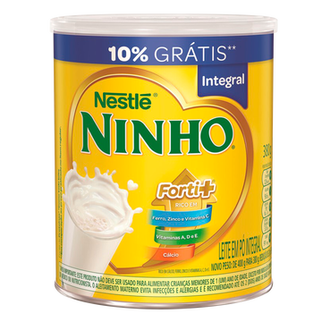Leite em Pó Integral Ninho Forti+ Nestlé Lata 380g - Embalagem 10% Grátis