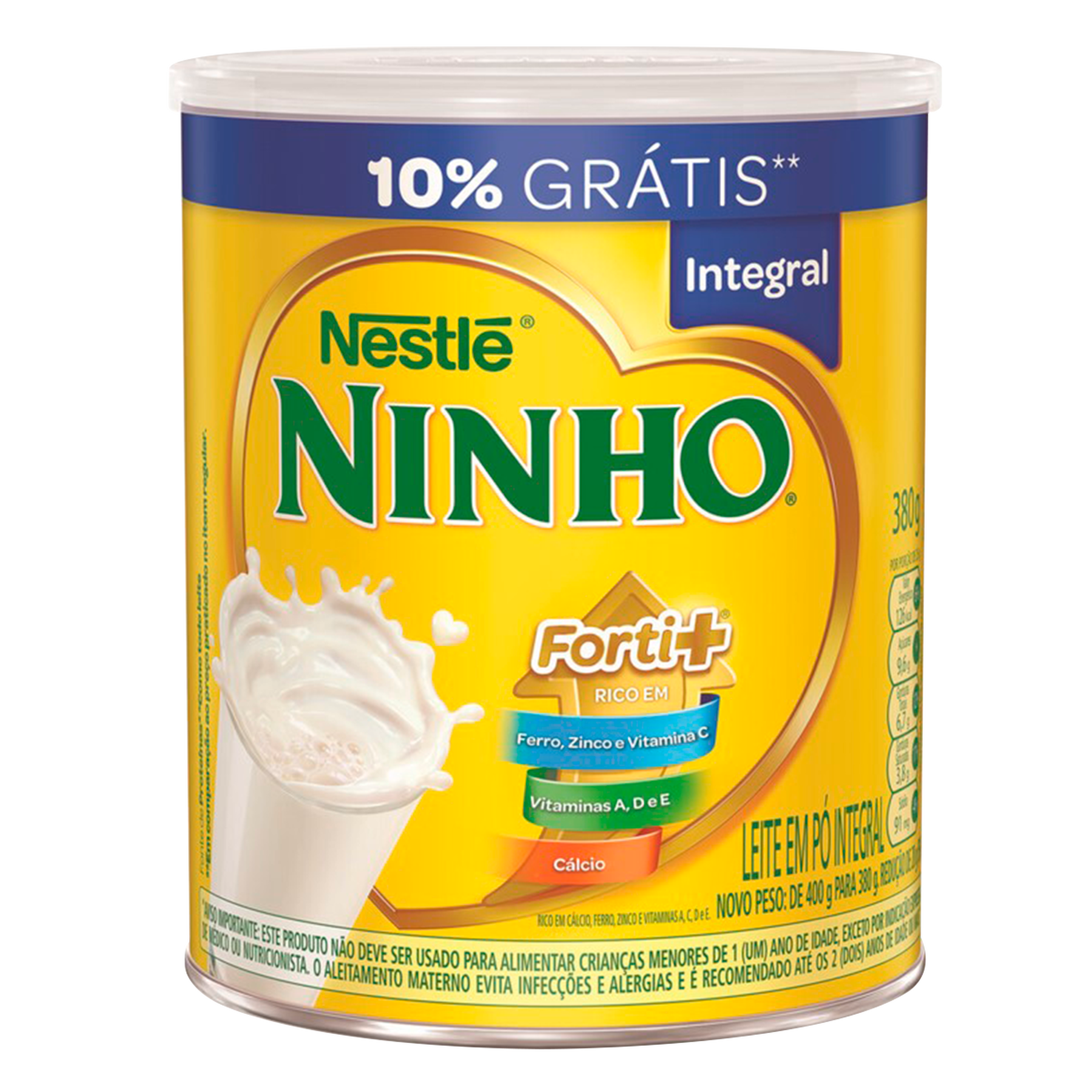Leite em Pó Integral Ninho Forti+ Nestlé Lata 380g - Embalagem 10% Grátis