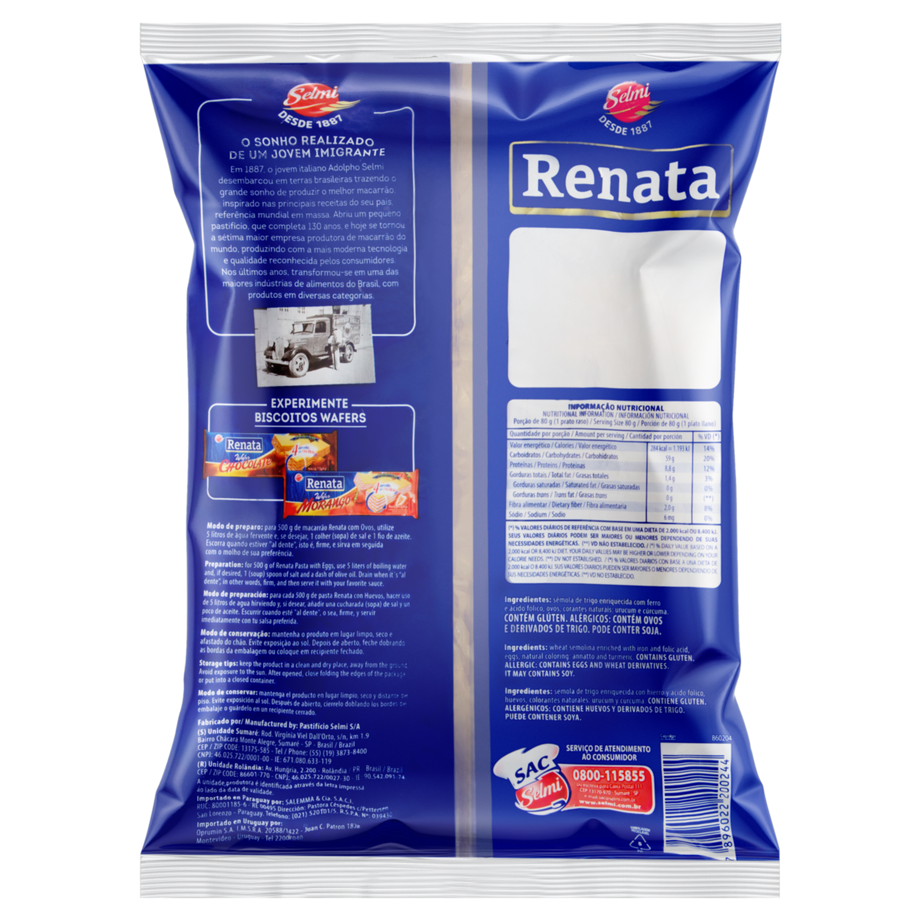 Macarrão de Sêmola com Ovos Ninho 2 Renata Pacote 500g