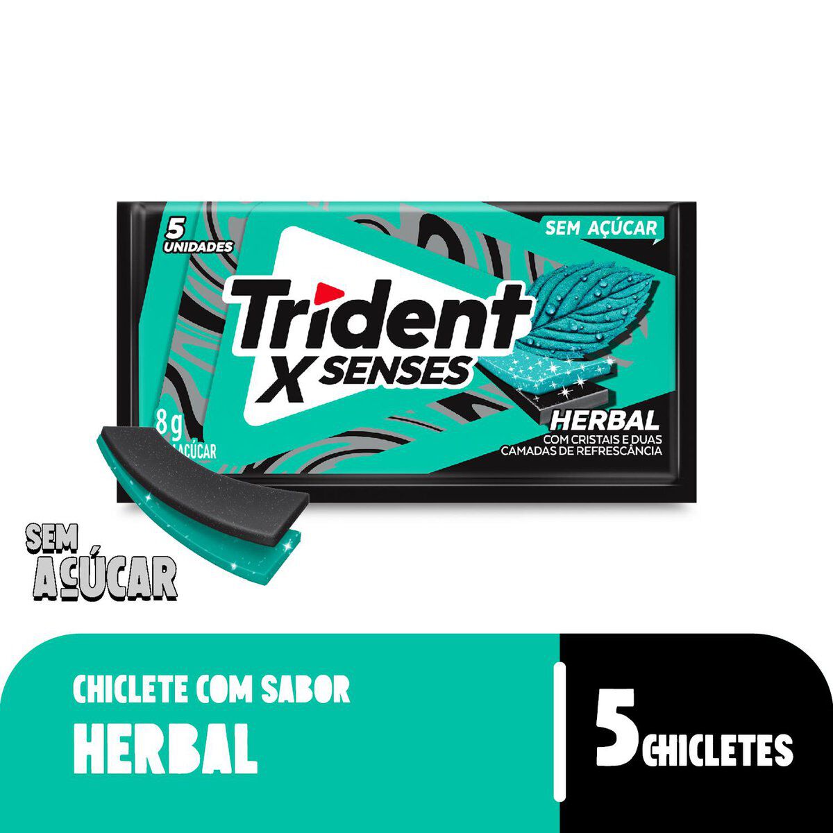 Chiclete Trident XSenses Herbal Sem A&ccedil;&uacute;car 8g - Embalagem com 5 unid.