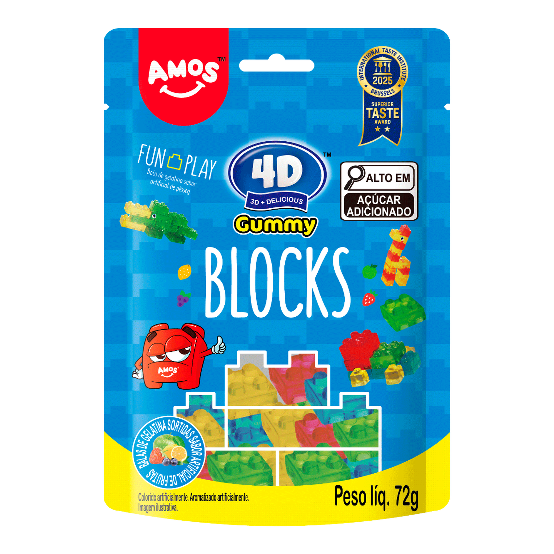 Bala de Gelatina 4D Sabores Sortidos Gummy Blocks Amos Pacote 72g