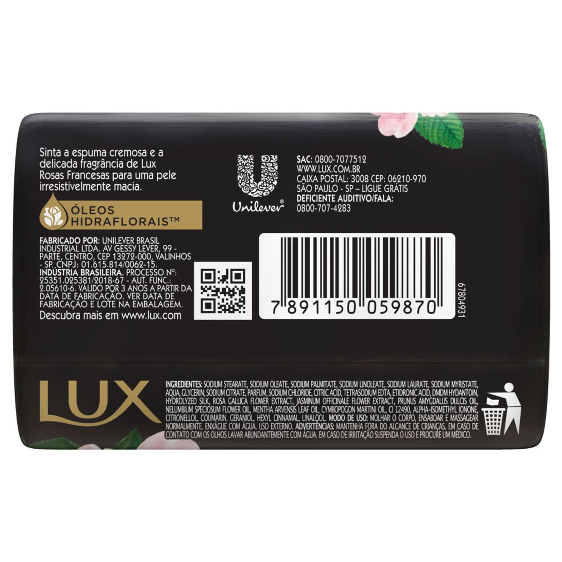 Sabonete em Barra Glicerinado Rosas Francesas Lux Botanicals Envoltório 85g
