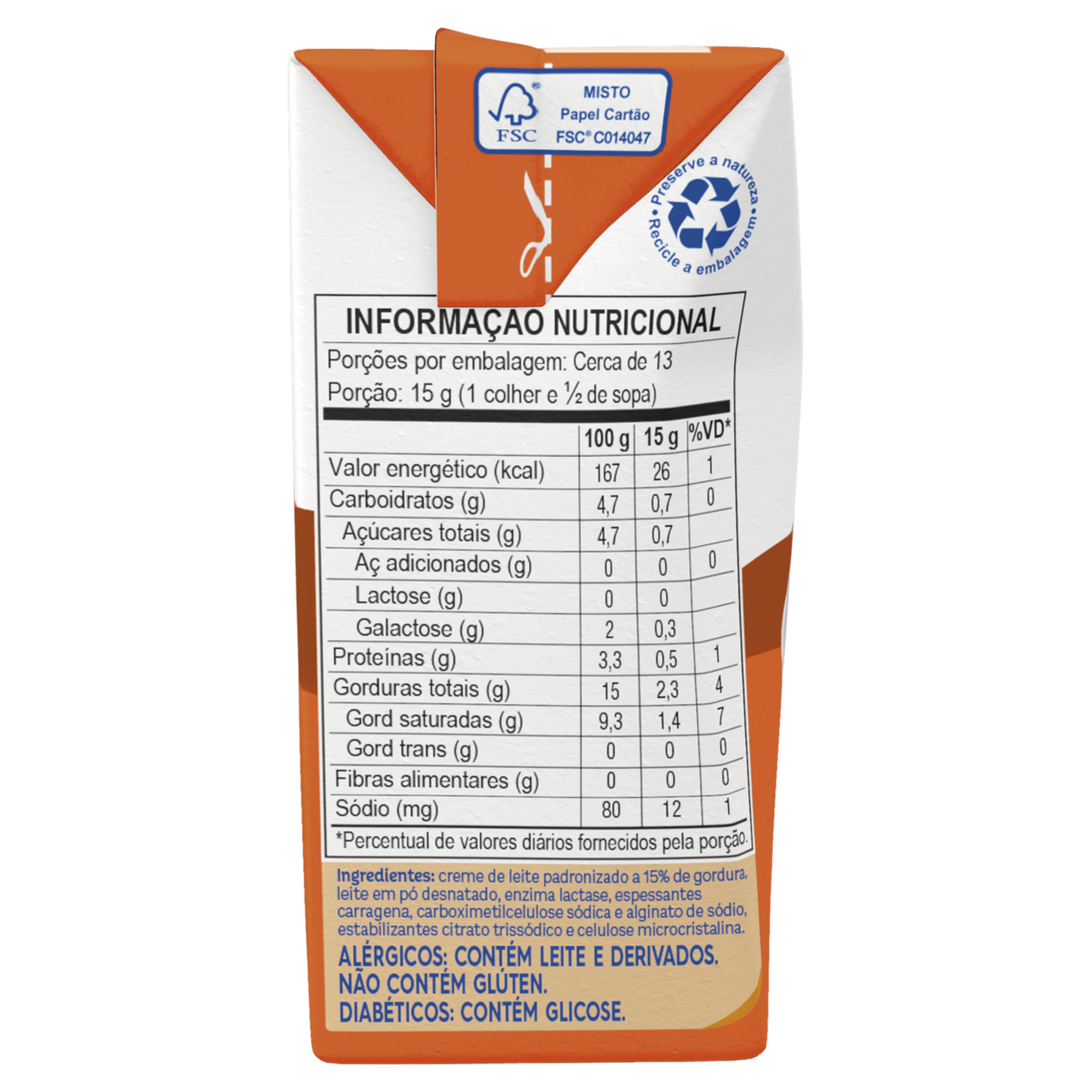 Creme de Leite UHT Leve Homogeneizado Zero Lactose Piracanjuba Caixa 200g