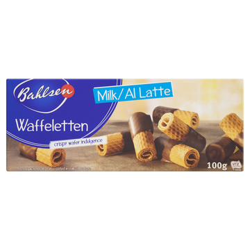 Rolinhos de Wafer Cobertura Chocolate ao Leite Bahlsen Caixa 100g