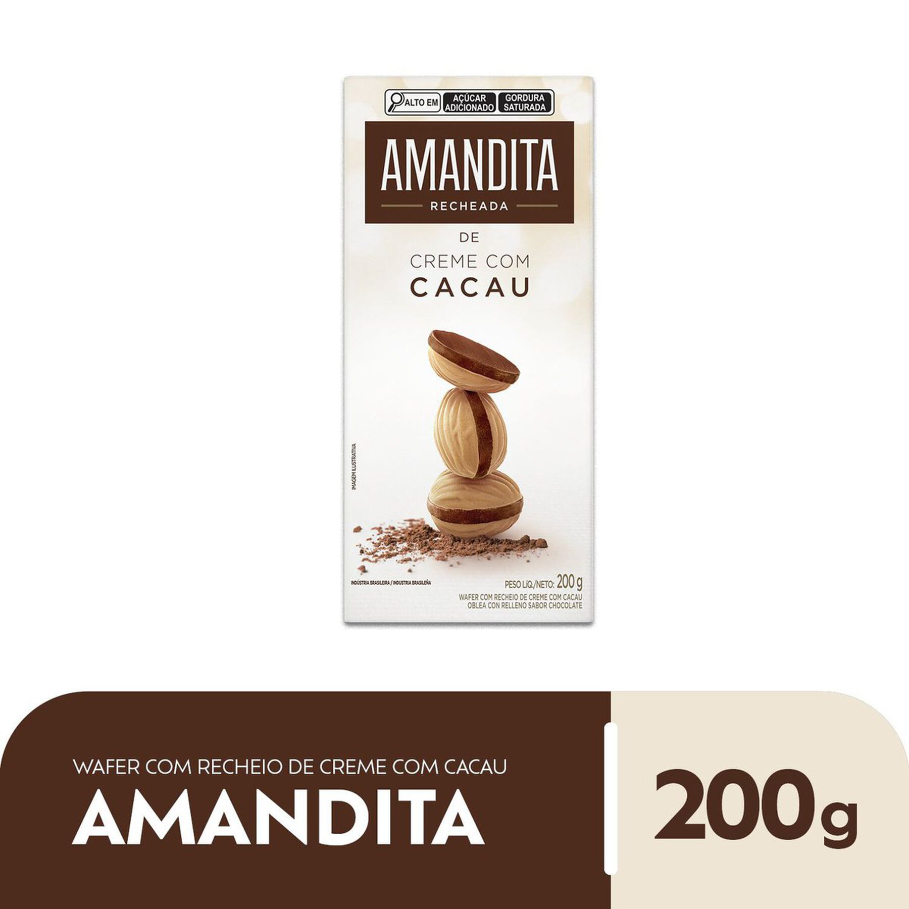 Wafer Recheio Creme com Cacau Lacta Amandita Caixa 200g
