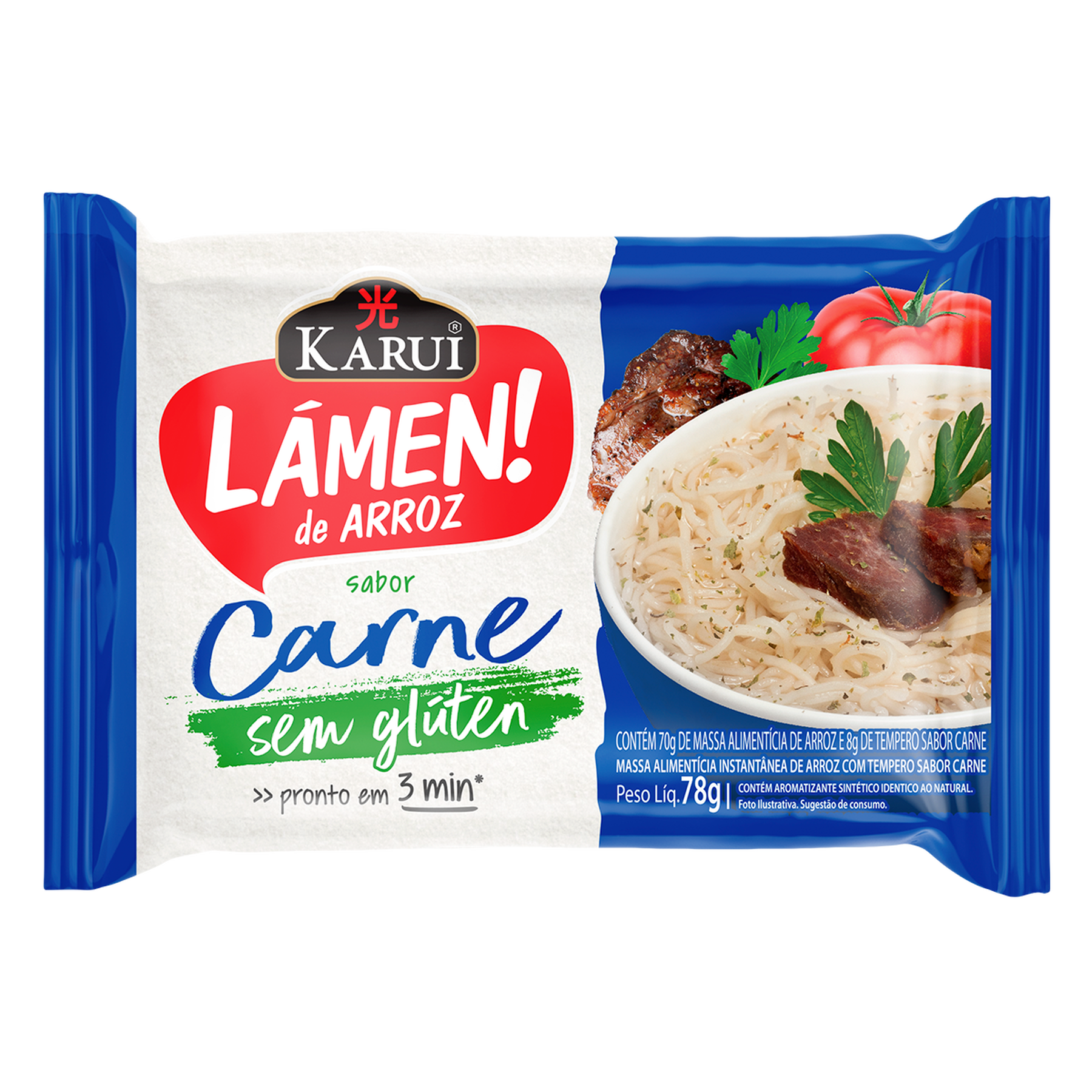 Macarr&atilde;o Instant&acirc;neo de Arroz L&aacute;men Carne Karui Pacote 78g