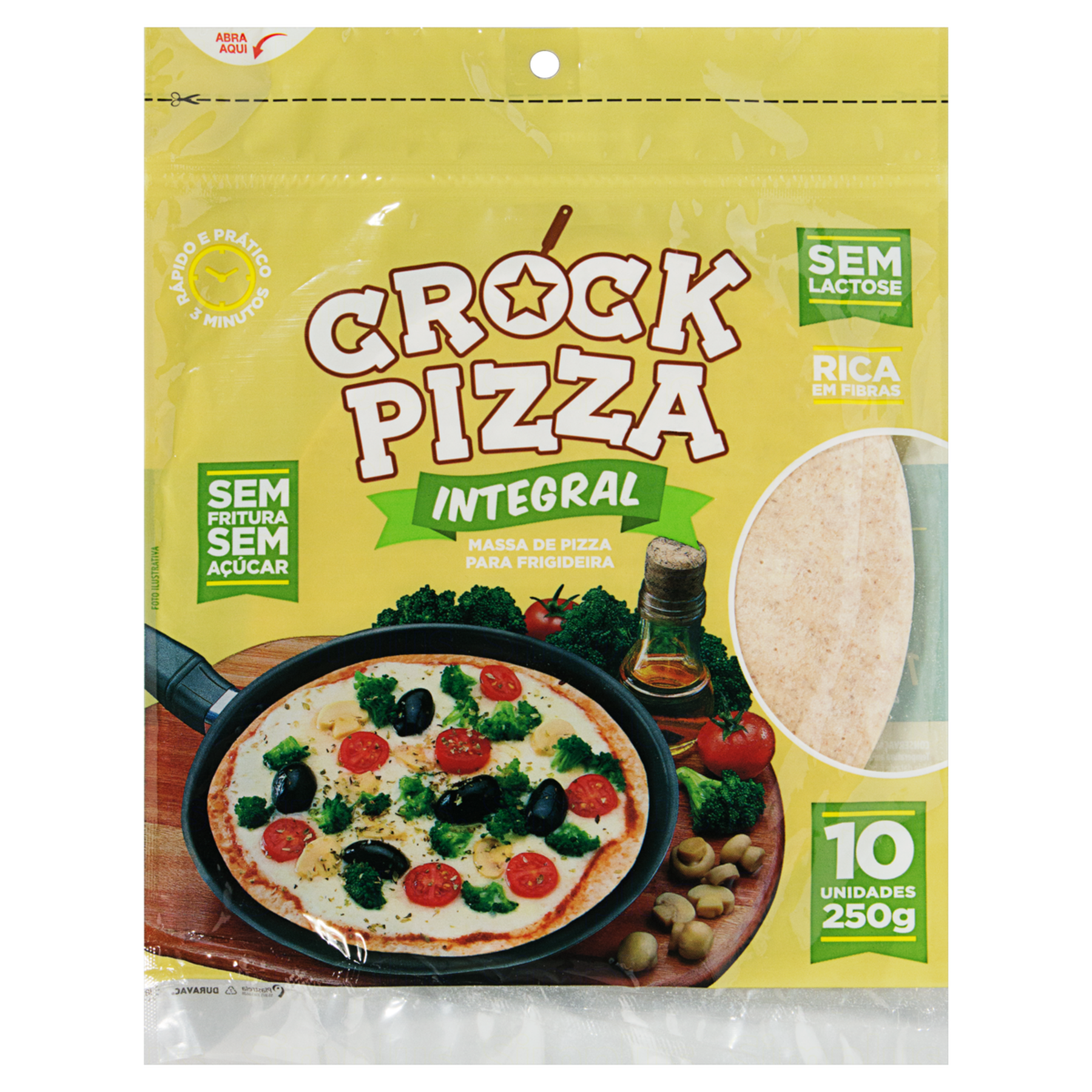 Massa para Pizza de Frigideira Integral Zero Açúcar Zero Lactose Crock Pizza Pacote 250g 10 Unidades
