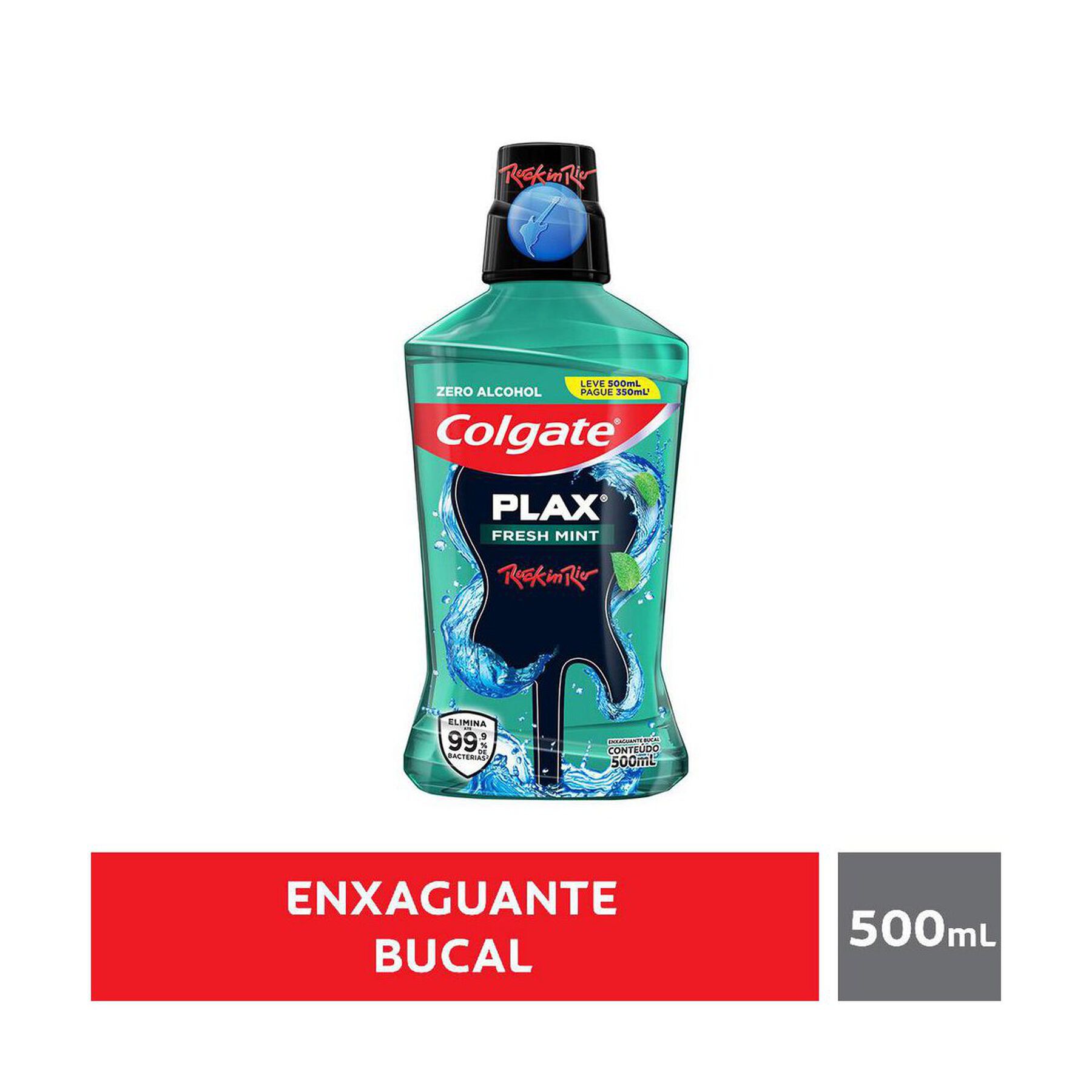 Enxaguante Bucal Zero &Aacute;lcool Fresh Mint Plax Colgate Frasco Leve 500ml Pague 350ml&nbsp;&nbsp;