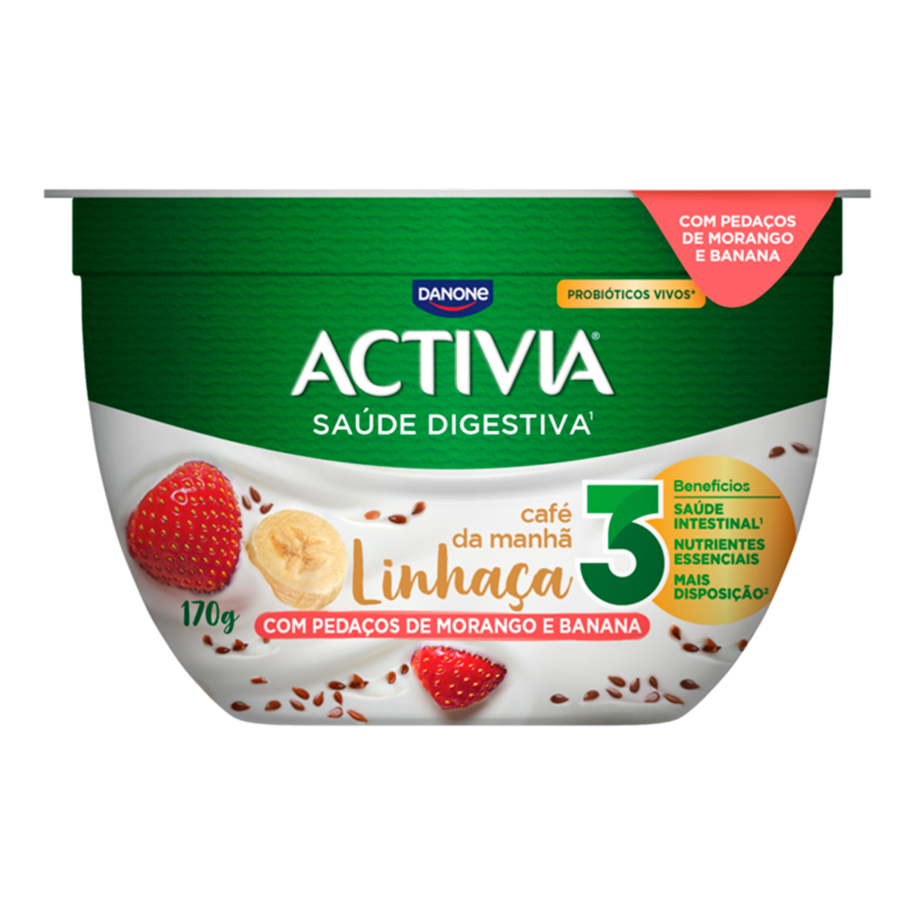 Leite Fermentado Integral Linha&ccedil;a com Peda&ccedil;os de Morango e Banana Caf&eacute; da Manh&atilde; Activia Pote 170g&nbsp;&nbsp;