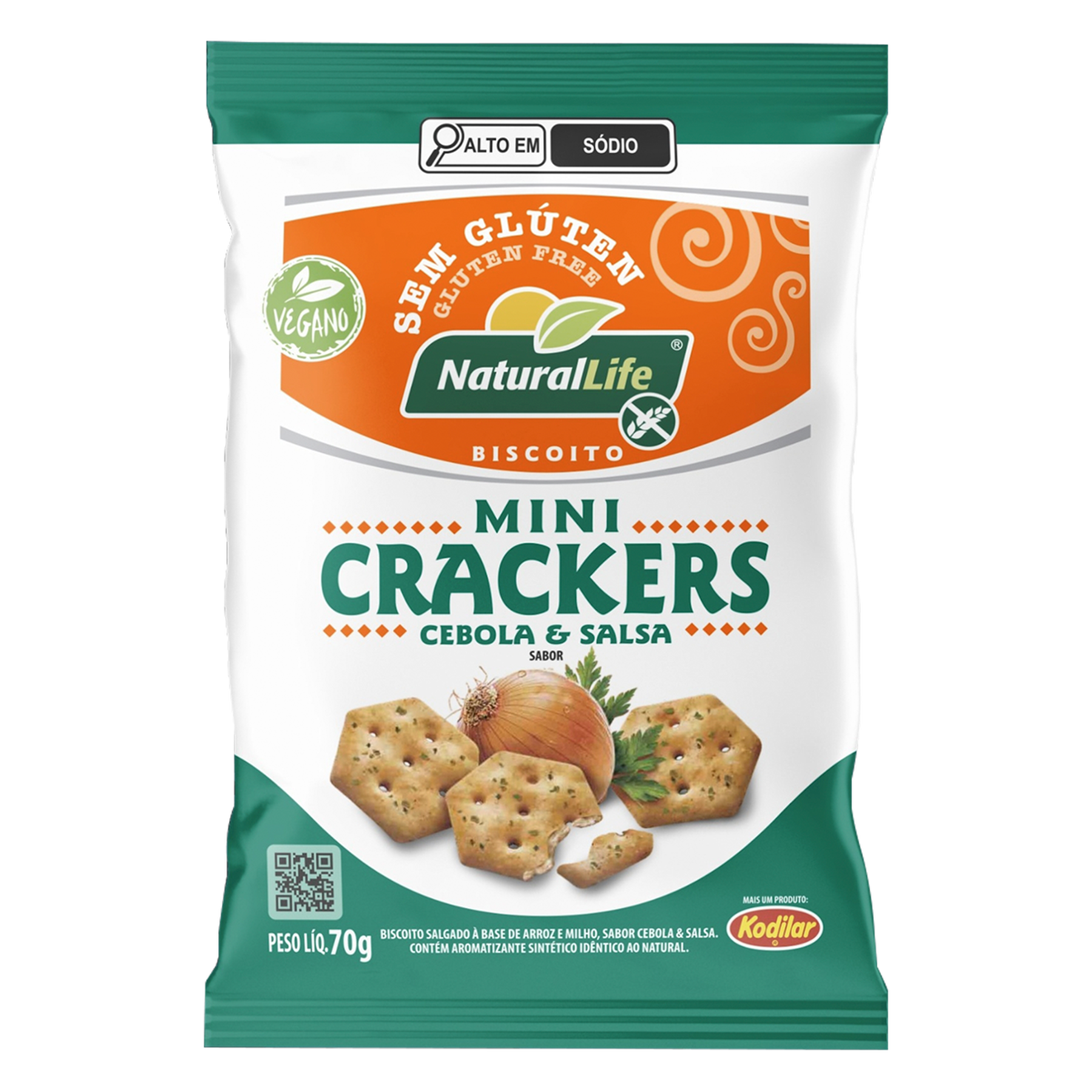 Biscoito Salgado Mini Crackers Cebola e Salsa sem Gl&uacute;ten Kodilar Natural Life Pacote 70g