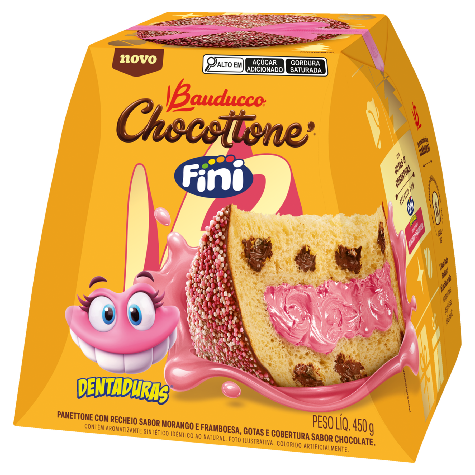 Panettone Recheio Fini Dentaduras com Gotas e Cobertura de Chocolate Chocottone Bauducco Caixa 450g