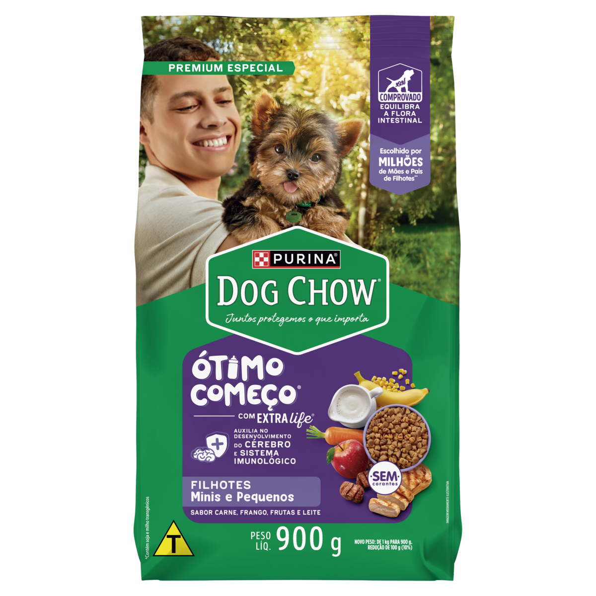 Alimento para C&atilde;es Filhotes Minis e Pequenos Carne, Frango, Frutas e Leite Purina Dog Chow &Oacute;timo Come&ccedil;o com Extra Life Pacote 900g