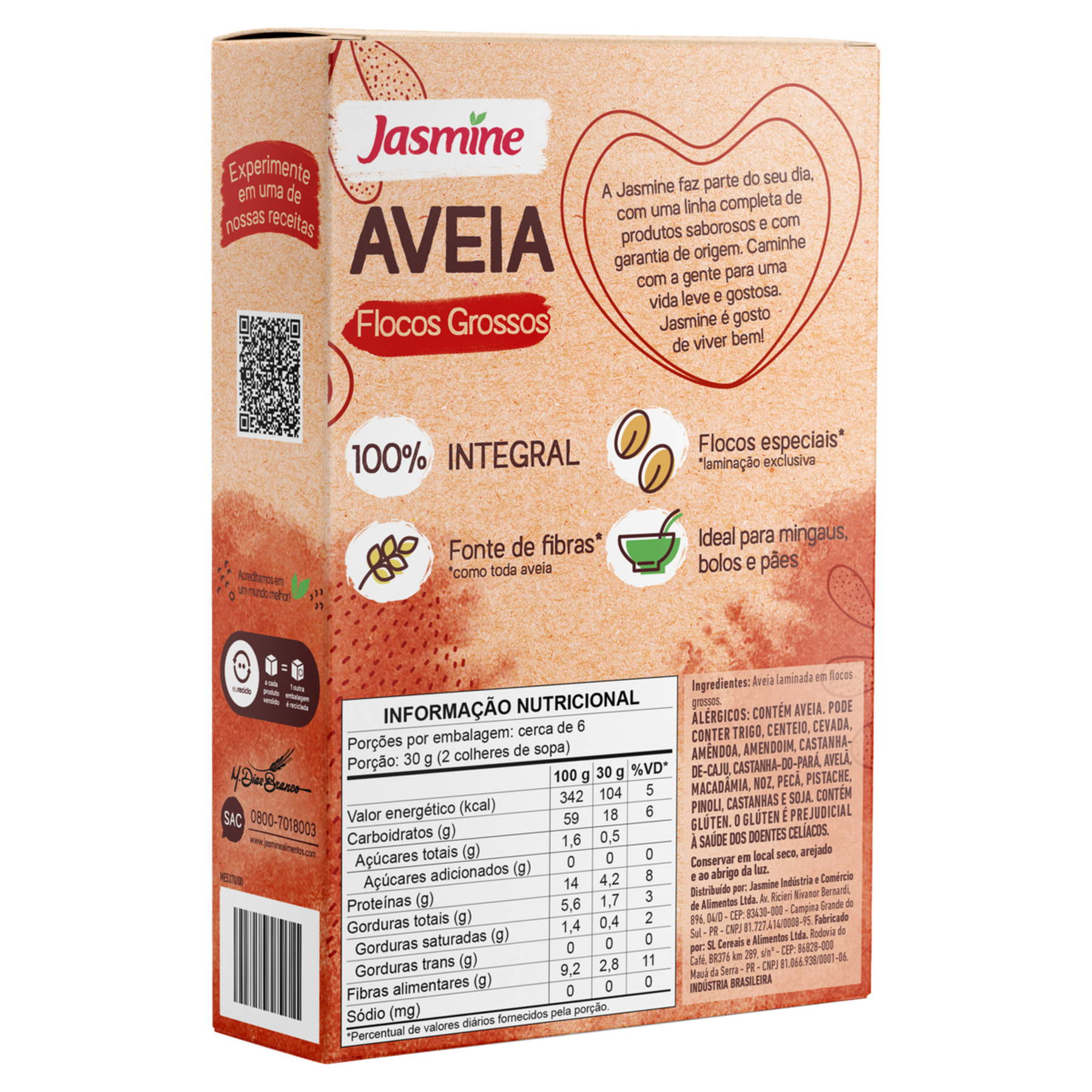 Aveia em Flocos Grossos Jasmine Caixa 170g