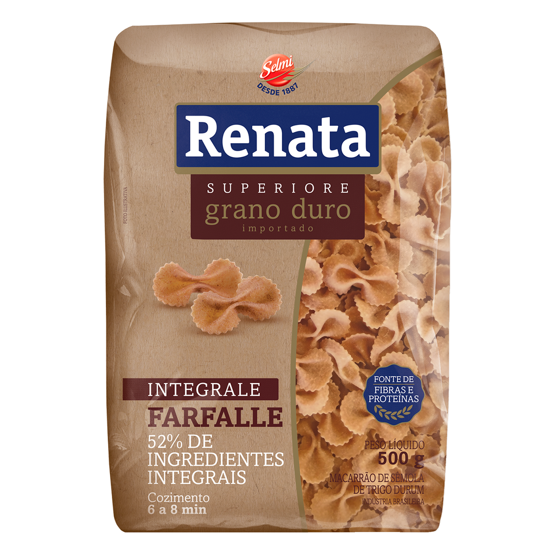 Macarr&atilde;o de S&ecirc;mola de Trigo Grano Duro Integral Farfalle Renata Superiore Pacote 500g&nbsp;