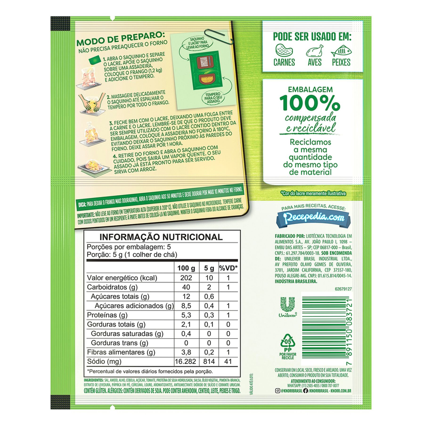 Tempero Alho e Cebola Knorr Meu Assado Pacote 25g