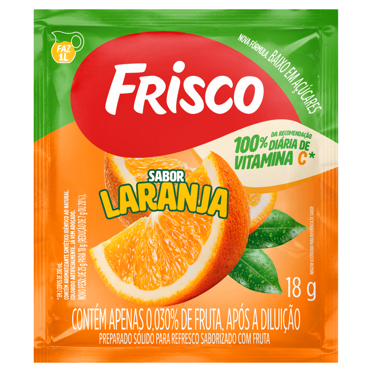 Refresco em P&oacute; Laranja Frisco Pacote 18g