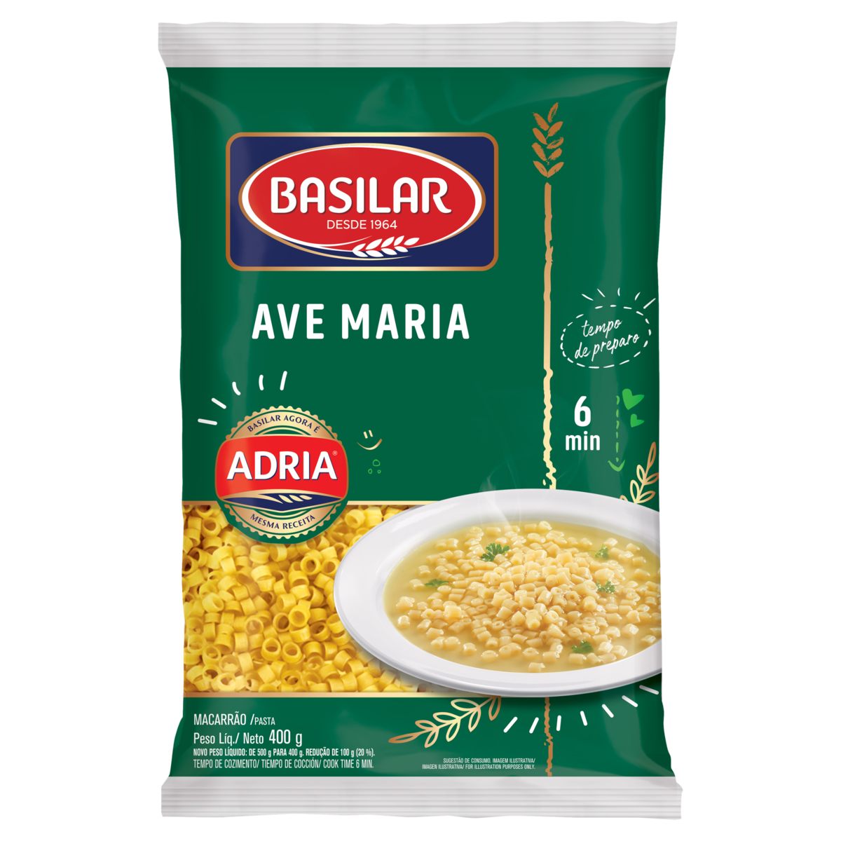 Macarr&atilde;o Semolado Ave Maria Basilar Pacote 400g