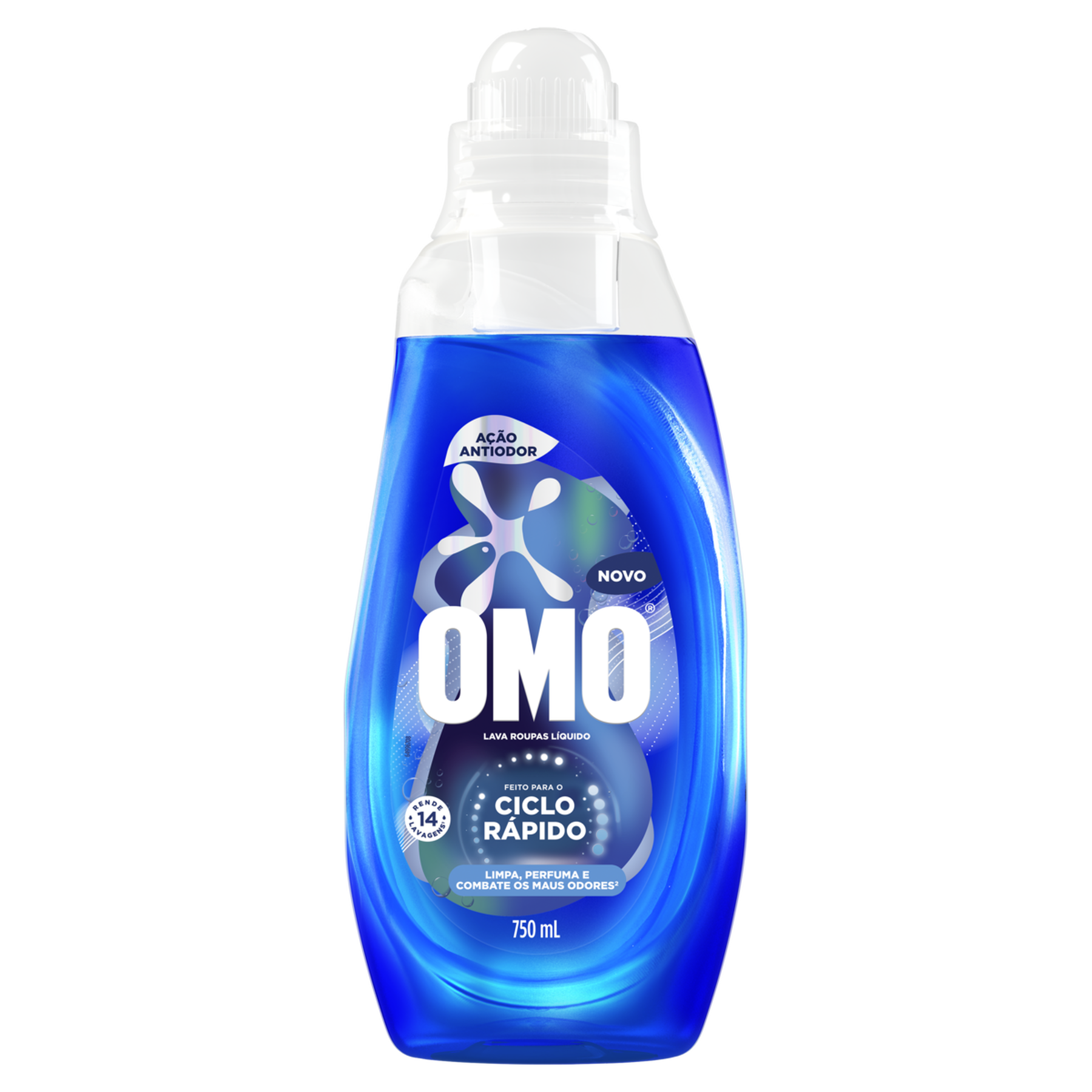 Lava Roupas L&iacute;quido Ciclo R&aacute;pido A&ccedil;&atilde;o Antiodor Omo Frasco 750ml&nbsp;&nbsp;