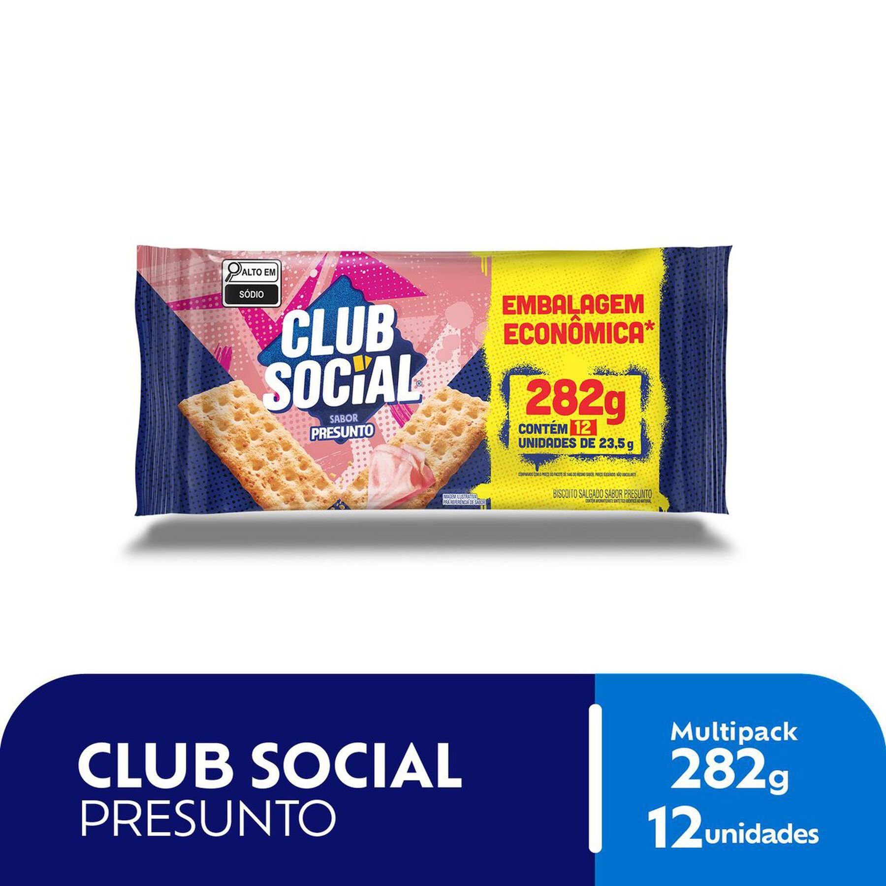 Pack Biscoito Presunto Club Social Pacote 282g 12 Unidades