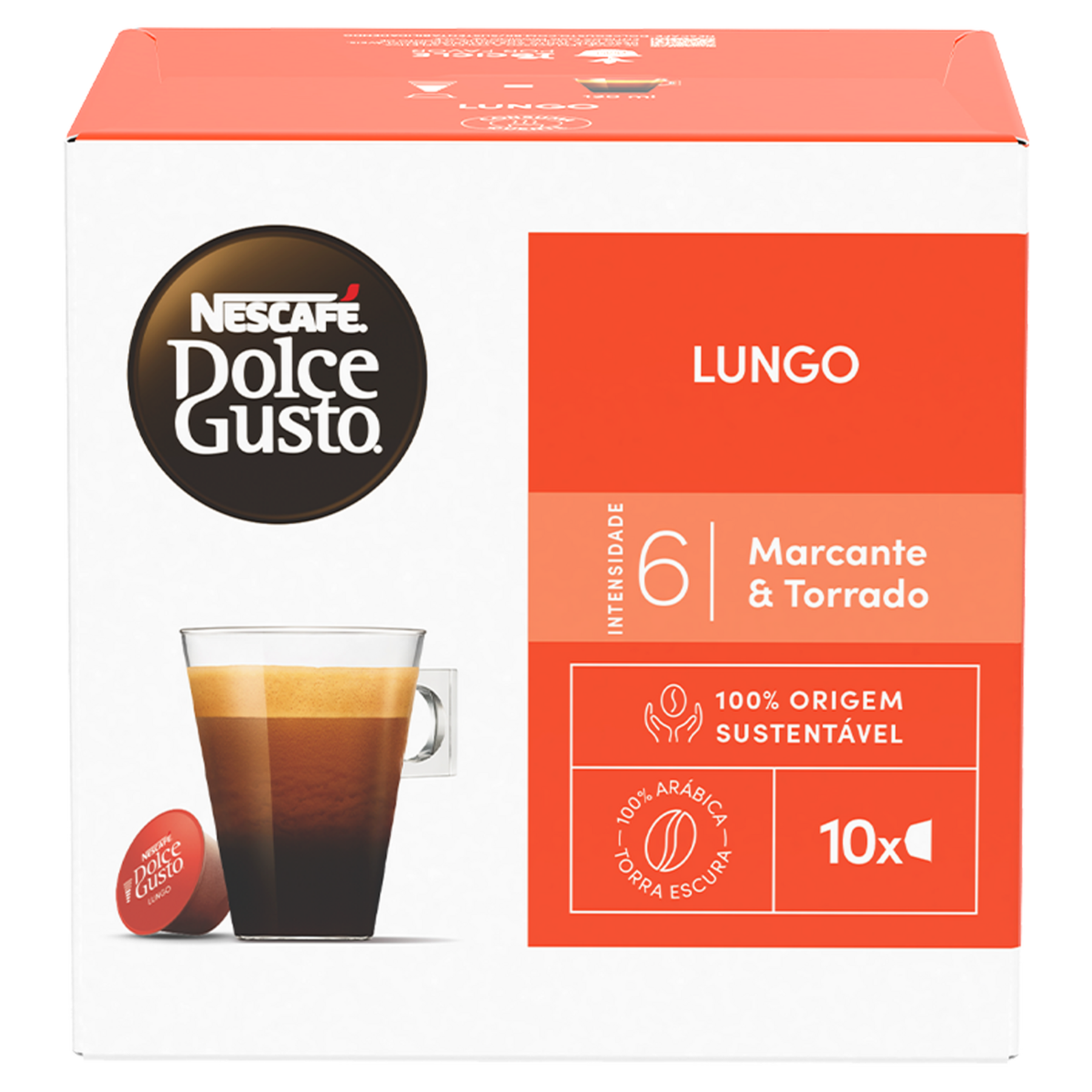 Caf&eacute; em C&aacute;psula Torrado e Mo&iacute;do Lungo Nescaf&eacute; Dolce Gusto Caixa C/10 Unidades