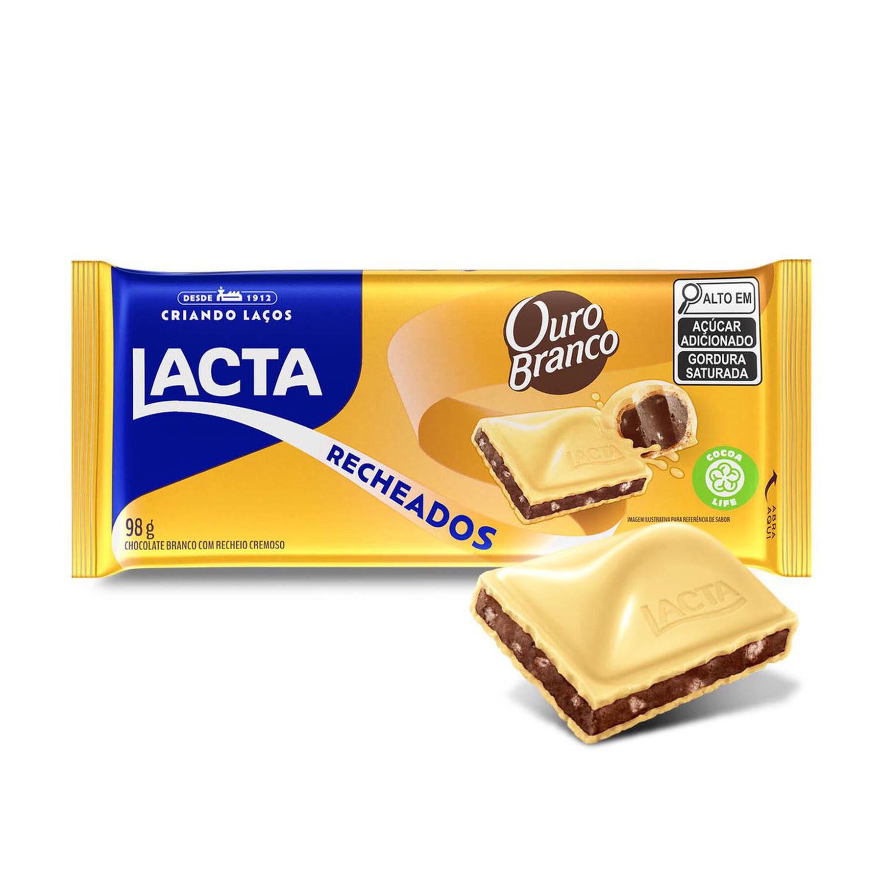 Barra de Chocolate Branco Recheio Ouro Branco Lacta Recheados Pacote 98g