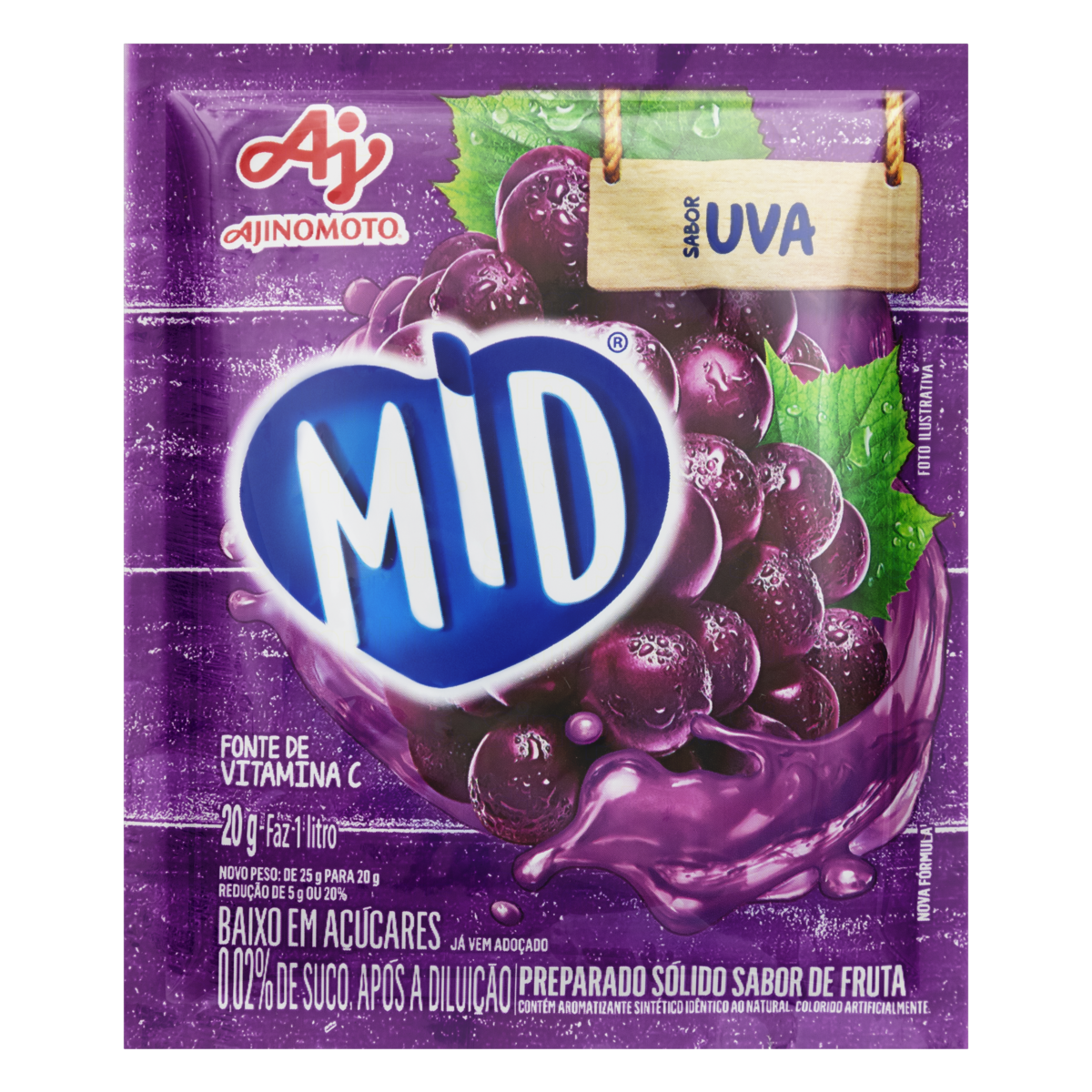 Refresco em P&oacute; Uva Mid Pacote 20g