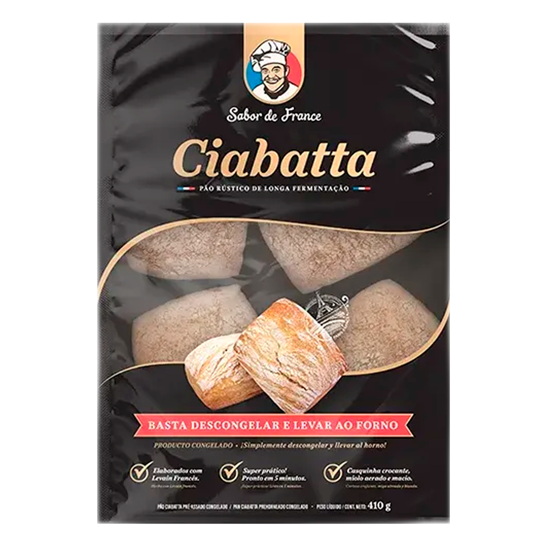 P&atilde;o Ciabatta Sabor de France Pacote 410g