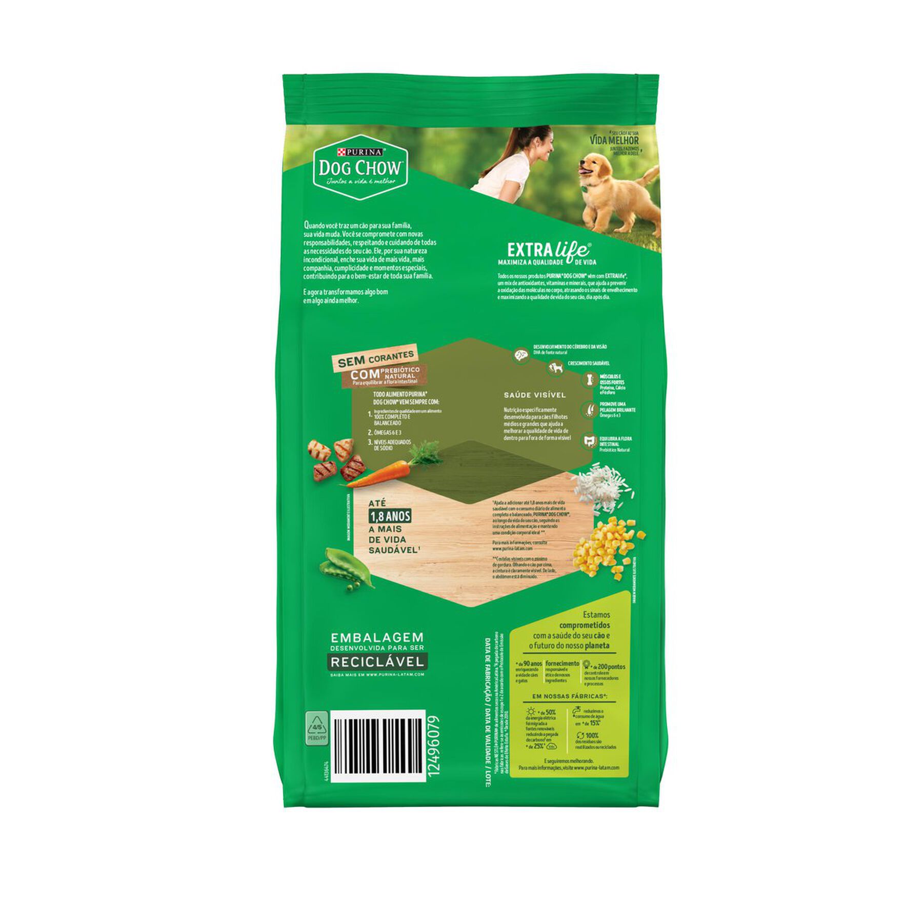 Alimento para C&atilde;es Filhotes Ra&ccedil;as M&eacute;dias e Grandes Carne, Frango e Arroz Purina Dog Chow Extra Life Pacote 1kg