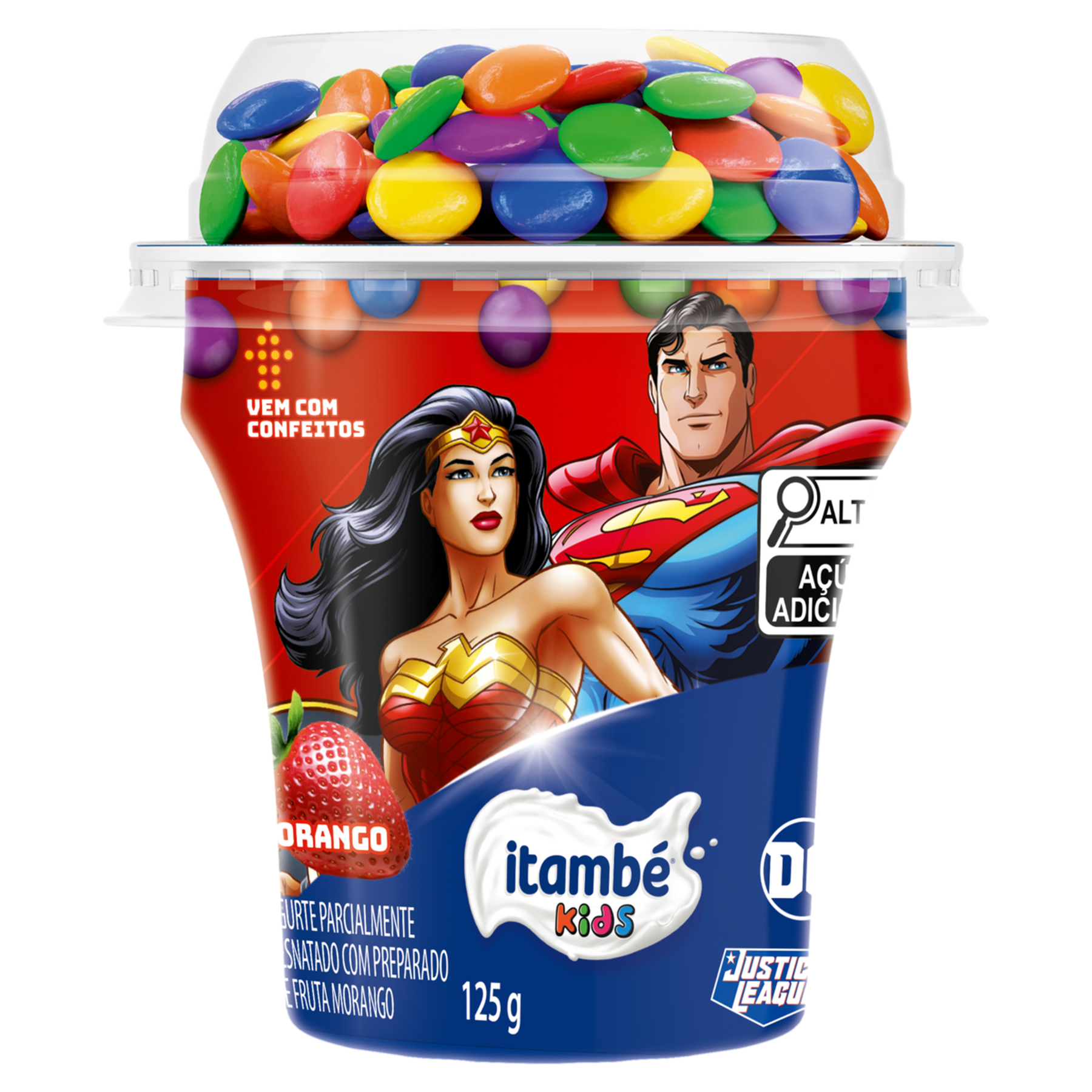 Iogurte Parcialmente Desnatado Morango + Confeito Colorido Itamb&eacute; Kids Copo 125g